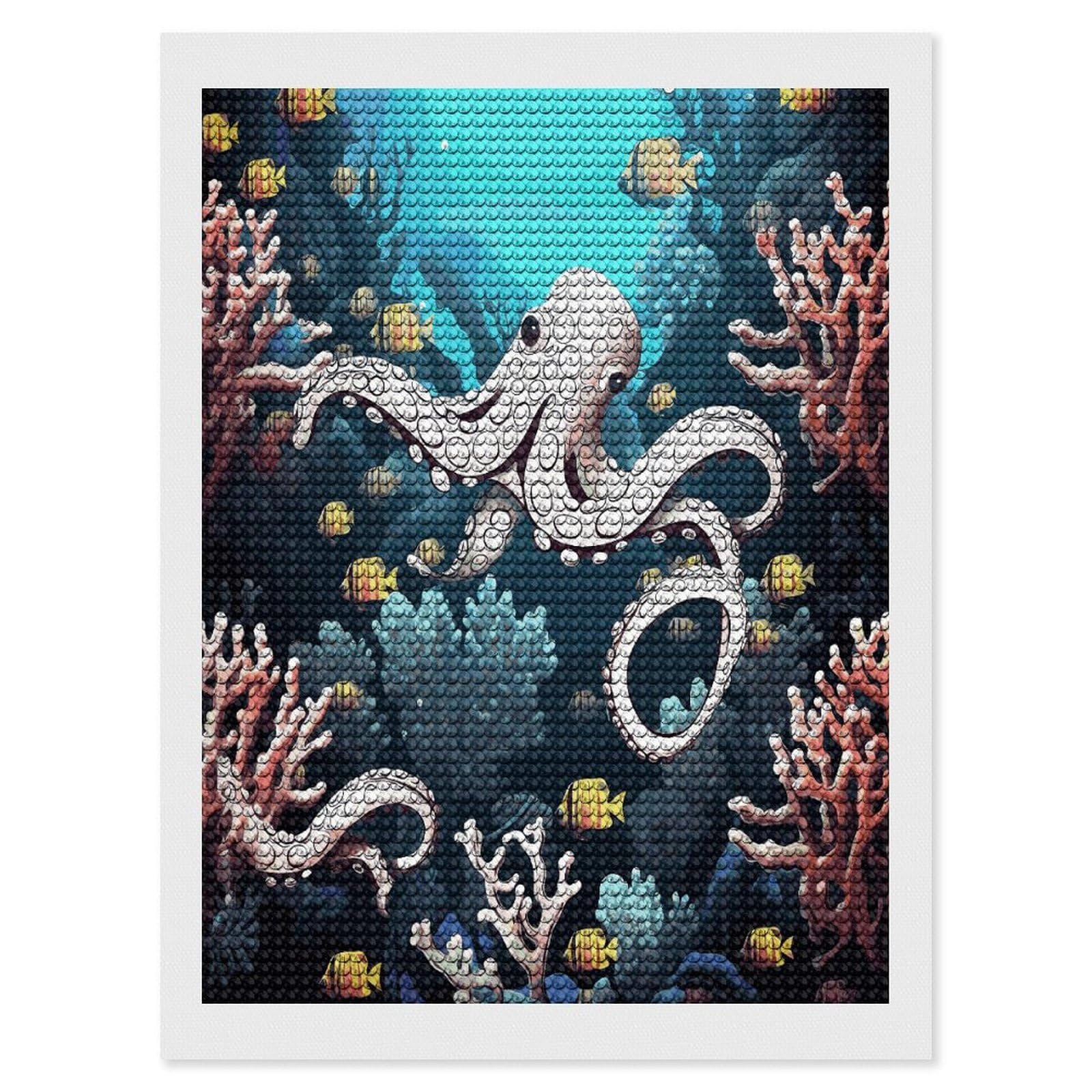 FekiLoot Marine Life Paint by Numbers Kit for Adults Beginner DIY Diamond Dots Paintings Round Full Drill Diamond Art Kits Picture Diamond Art Painting Kits for Home Decor 12"x16"