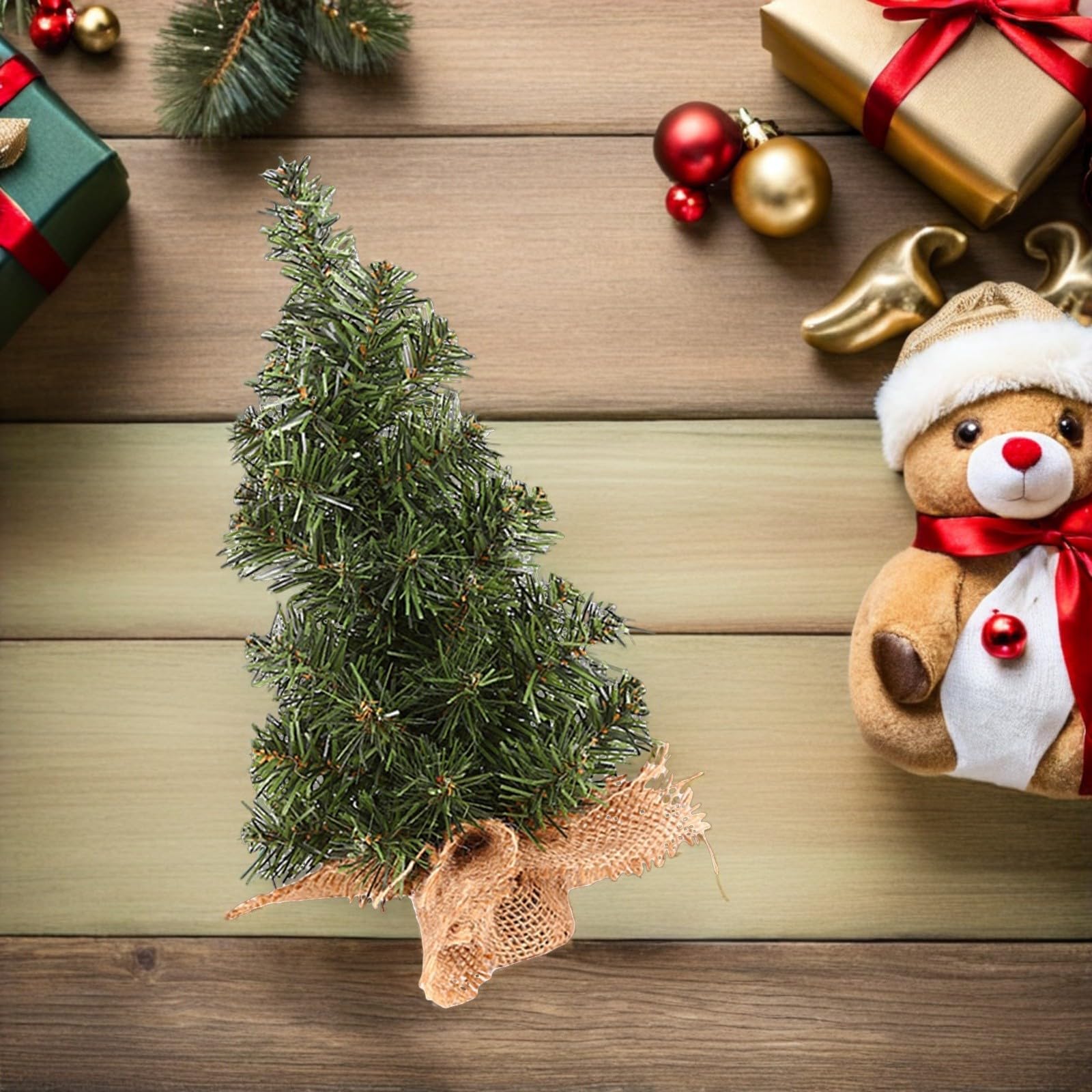 YARNOW 6 Pezzi Albero di Natale Mini Artificiale Verde con Base in Lino, Decorazione Natalizia da Tavolo per Cucina e Casa Accogliente, Albero di Natale Piccolo Realistico e Stabile