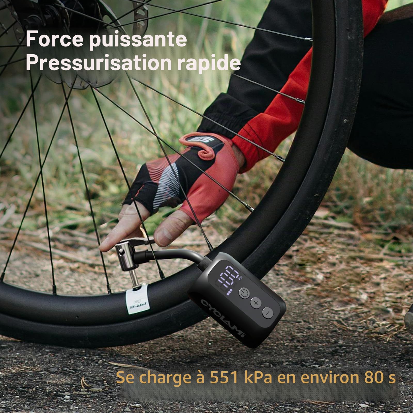 A5S Mini Pompe à air, électrique pour vélo Pompe,Électrique Compacte Max 100 PSI,Arrêt Automatique,Valves Presta et Schrader pour VAE, VTT et Vélo de Route(98g)