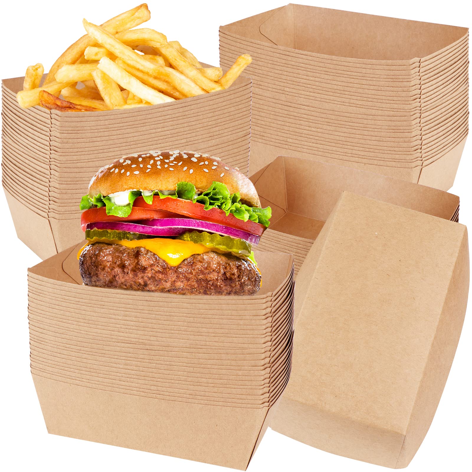 Buy 100 Pcs 2lb Disposable Paper Food Boats Kraft Brown Paper Food