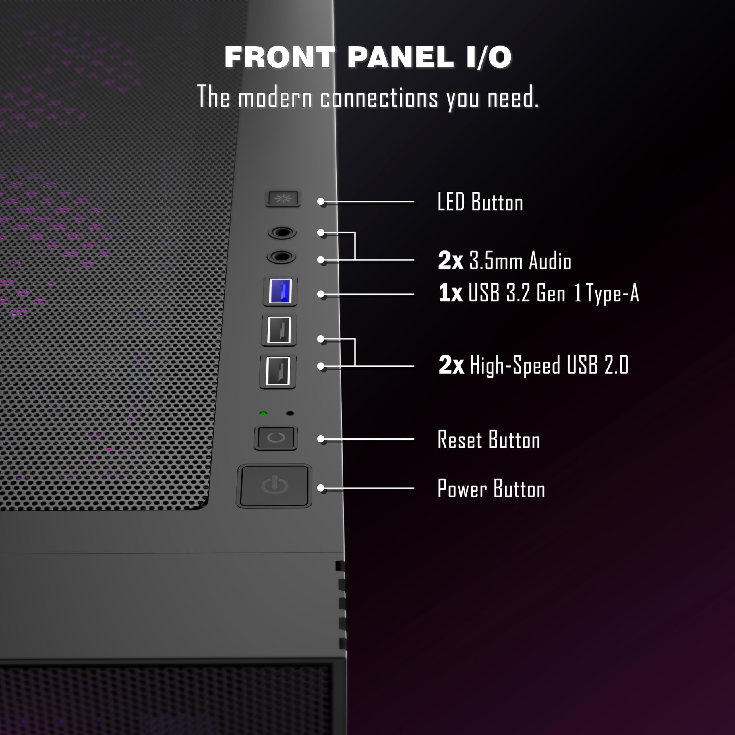 PC-Gehäuse ATX 6 PWM ARGB Gehäuselüfter, vorinstalliert, Mid-Tower-Computergehäuse mit gehärtetem Glas, Netzfront mit hohem Luftstrom, unterstützt 360-mm-Kühler, schwarzes