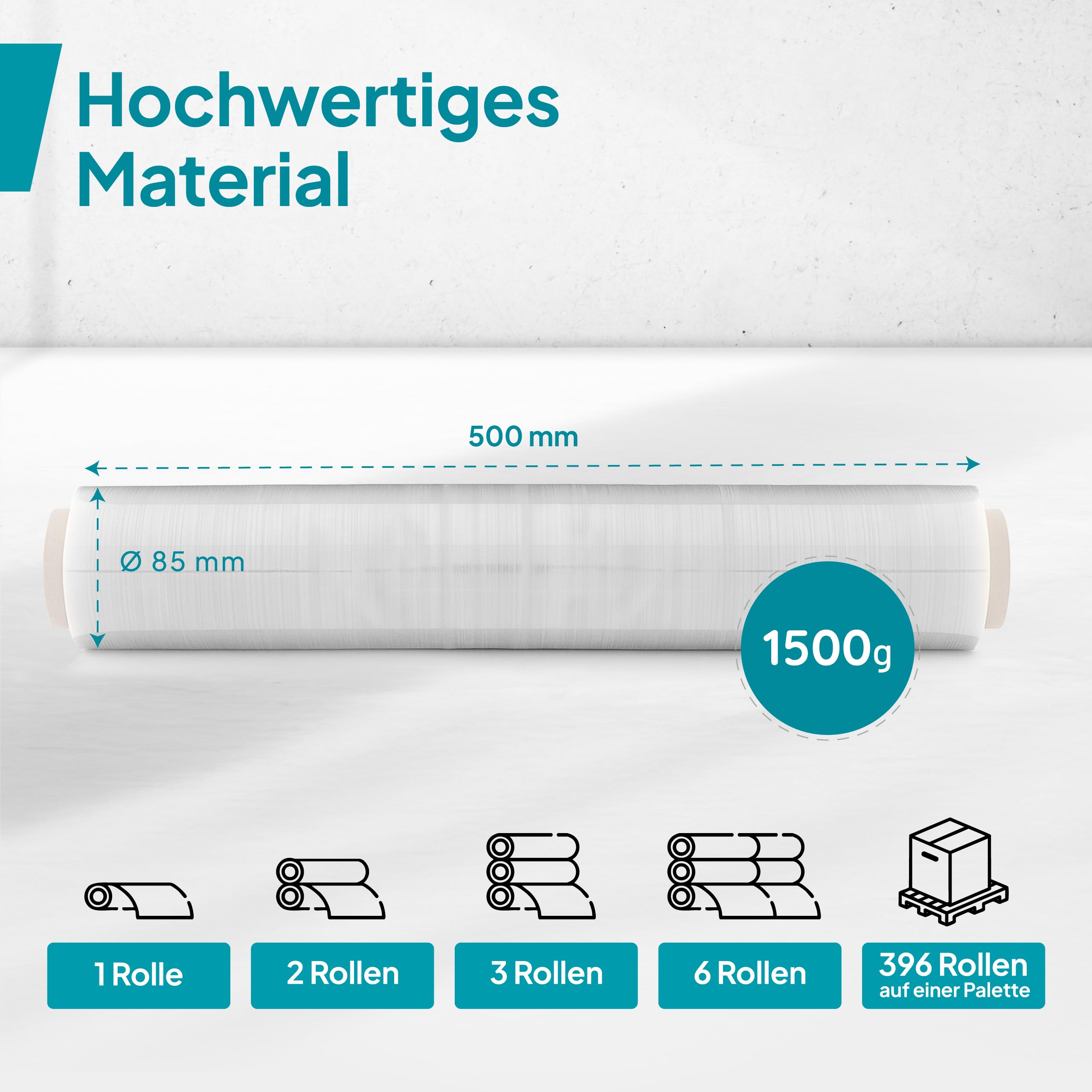 Commerline Stretchfolienrolle 50 cm 1500 g 6 Rollen Transparent