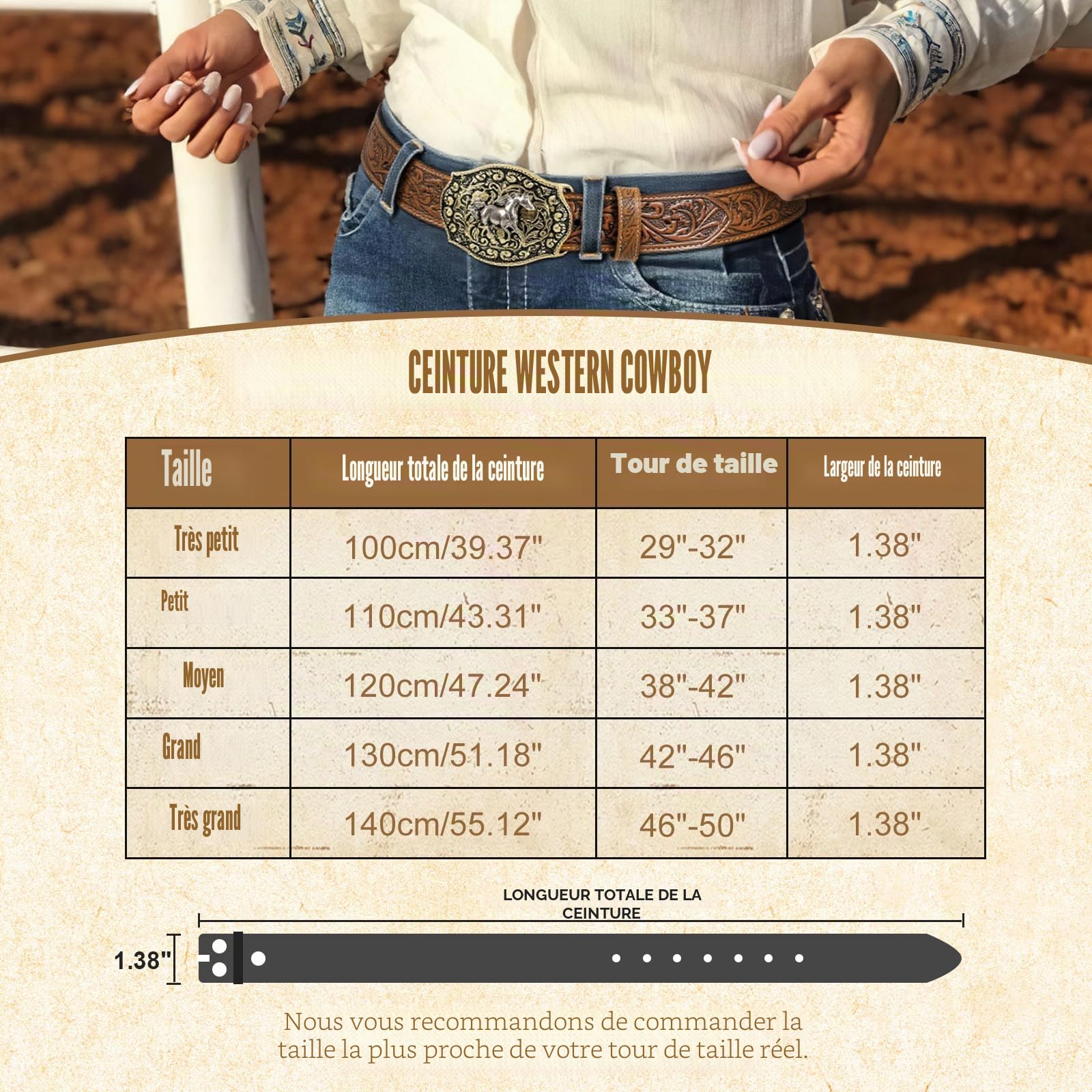 SANSTHS Ceintures de cowboy pour homme et femme - Ceinture à boucle occidentale en cuir gaufré pour jeans, cadeaux de Noël