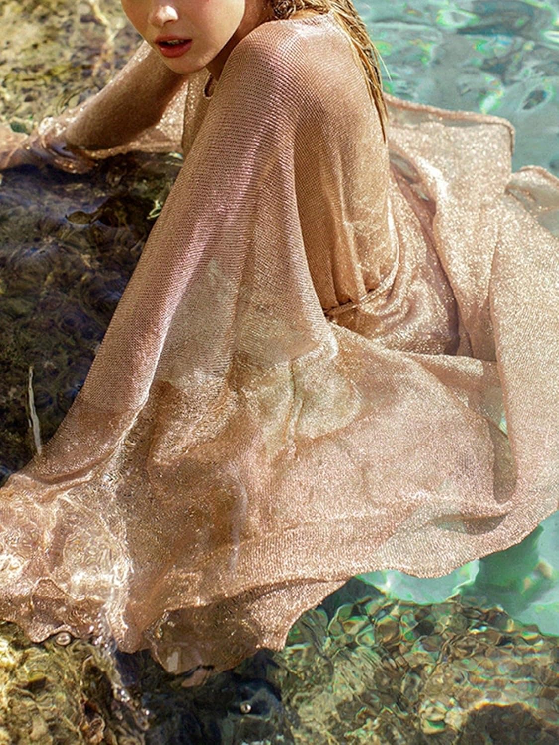 Women Bikini Cover Up, Open Front Tie Waist Proof Long Dress Beachwear cover ups for swimwear