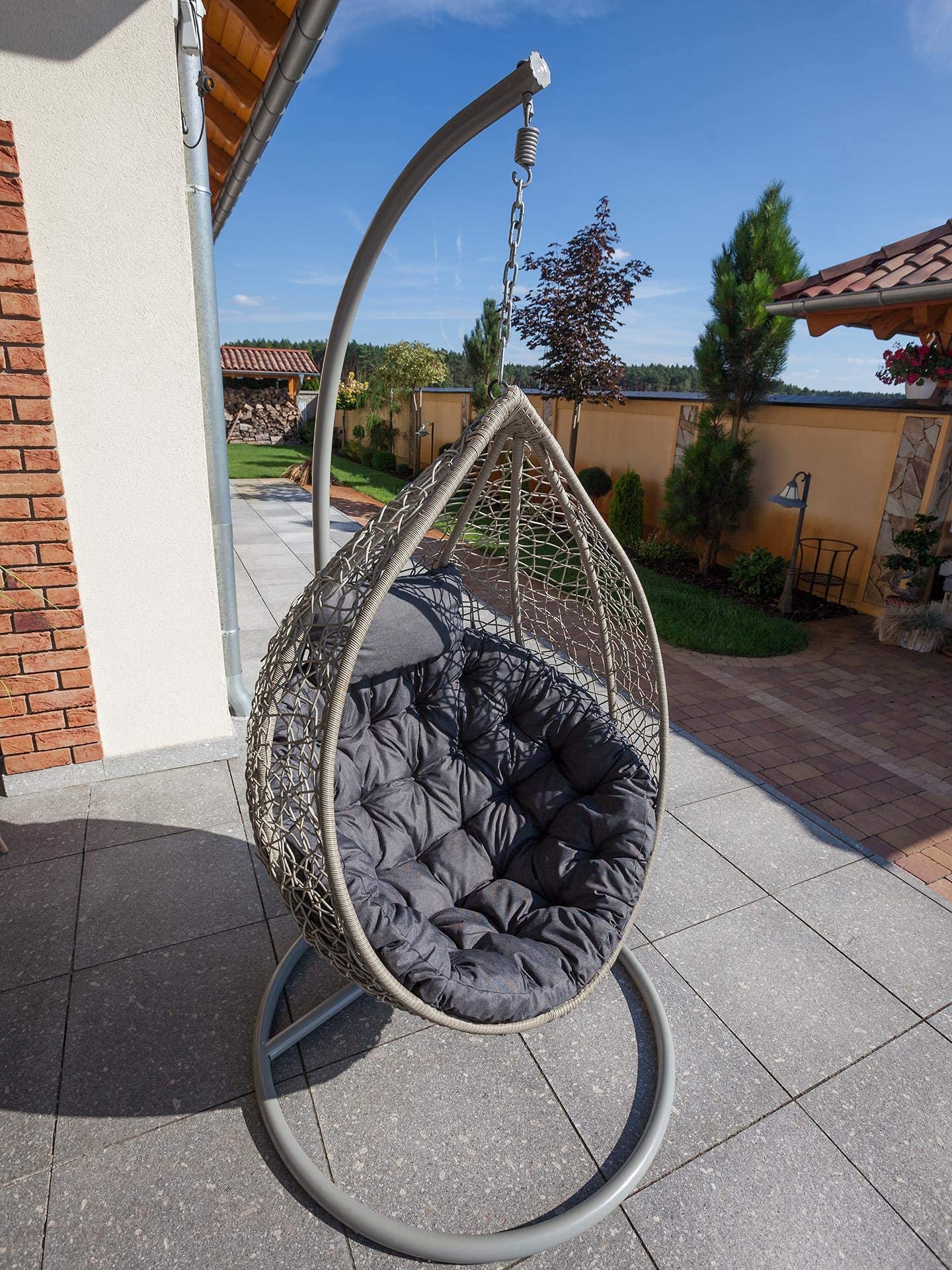 PillowPrim Hängesessel Kissen, Auflage für Polyrattan/Rattan Hängeschaukel, Polster, Hängekorb, Schaukel Korb, Schaukelkissen Rückenkissen in der Farbe Graphit