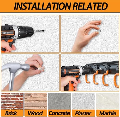 Miniatura 5 de 3-H Organizador de herramientas de jardín de metal de 6 x 16 pulgadas, organizador de herramientas de garaje, soporte de pared para garaje,