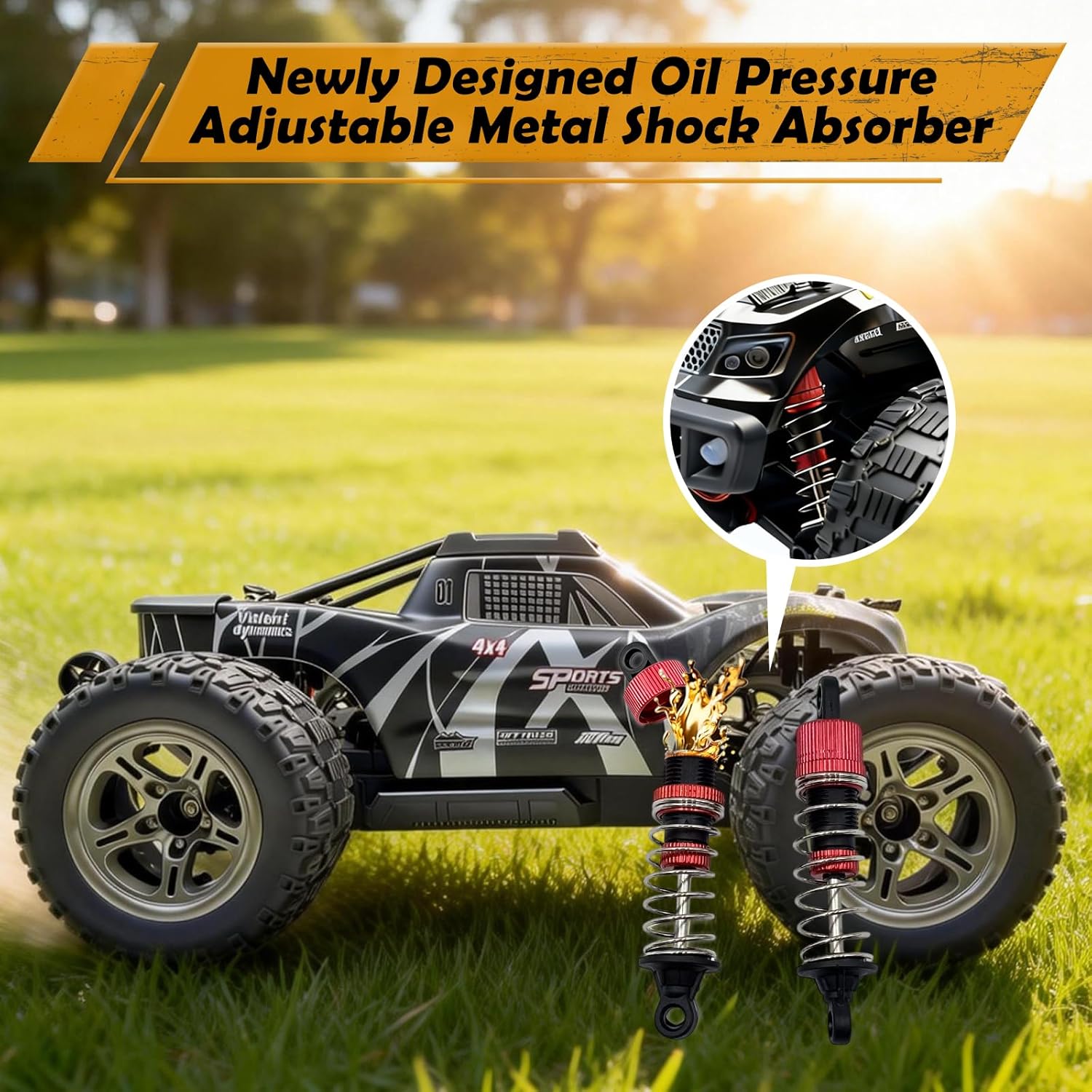1/10 Remote Control Car, 38km/h High Speed RC Car, 4X4 Off-Road RC Truck, IPX4 Waterproof Remote Control Truck, Two 2000mAh Li-Po Batteries, 2.4GHz RC Buggy, for Teenagers and Adults