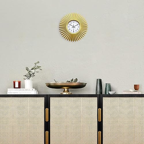 Miniatura 4 de Reloj de pared de cocina, reloj de pared dorado con forma de explosión de sol, funciona con pilas, reloj de pared decorativo moderno de 10 pulgadas