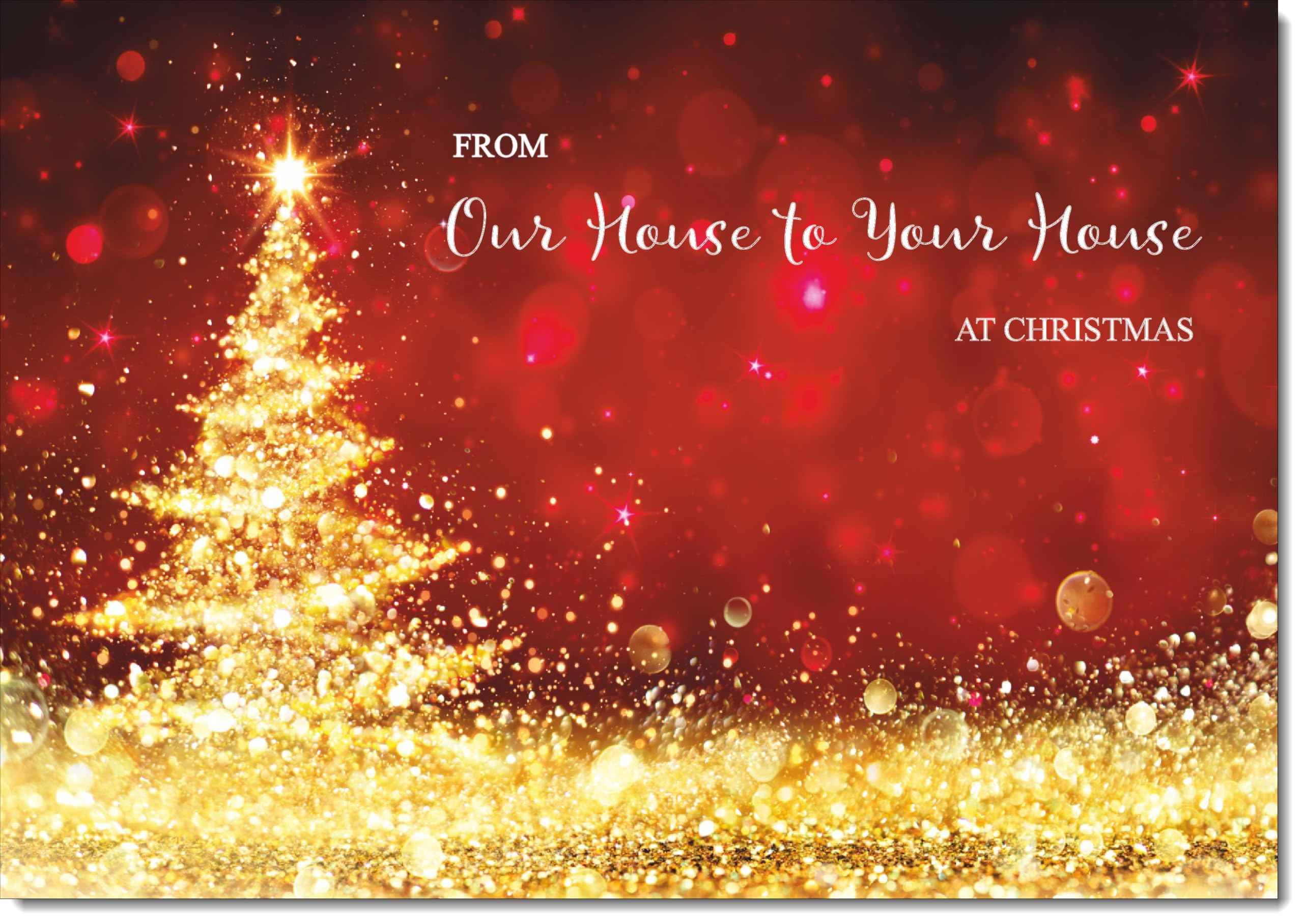 Doodlecards House To House Christmas Card - Gold Abstract Christmas Tree A4 Size with Plain Envelope