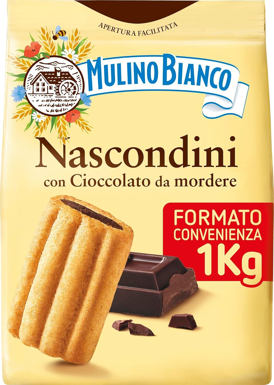 Mulino Bianco Biscotti Frollini Nascondini con Cioccolato da Mordere, Senza Olio di Palma, Colazione Ricca di Gusto, 1 Kg