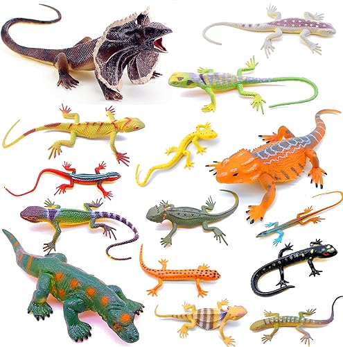 Guaishou Lizards Toys 15pcs realista Lizard Chameleon Reptile Figura Set de juego