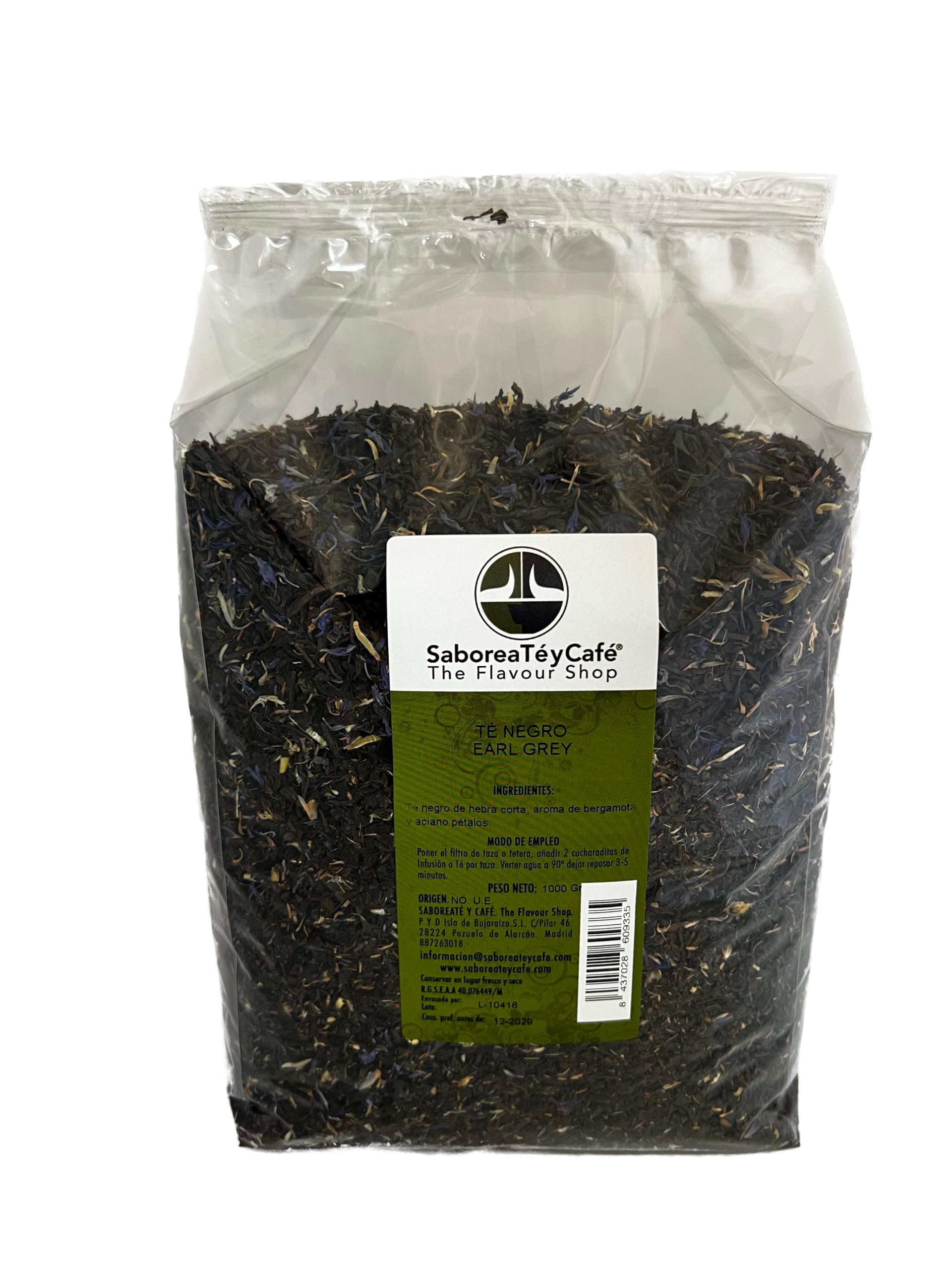 Saboreatéycafé The Flavour Shop Té Negro Earl Grey a granel con canela, hojas sueltas, 1 kg