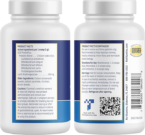 Miniatura 6 de Rx Vitamins Rx Biotic - Polvo probiótico para perros y gatos - Apoyo digestivo y probiótico para perros salud intestinal - Probióticos para perros
