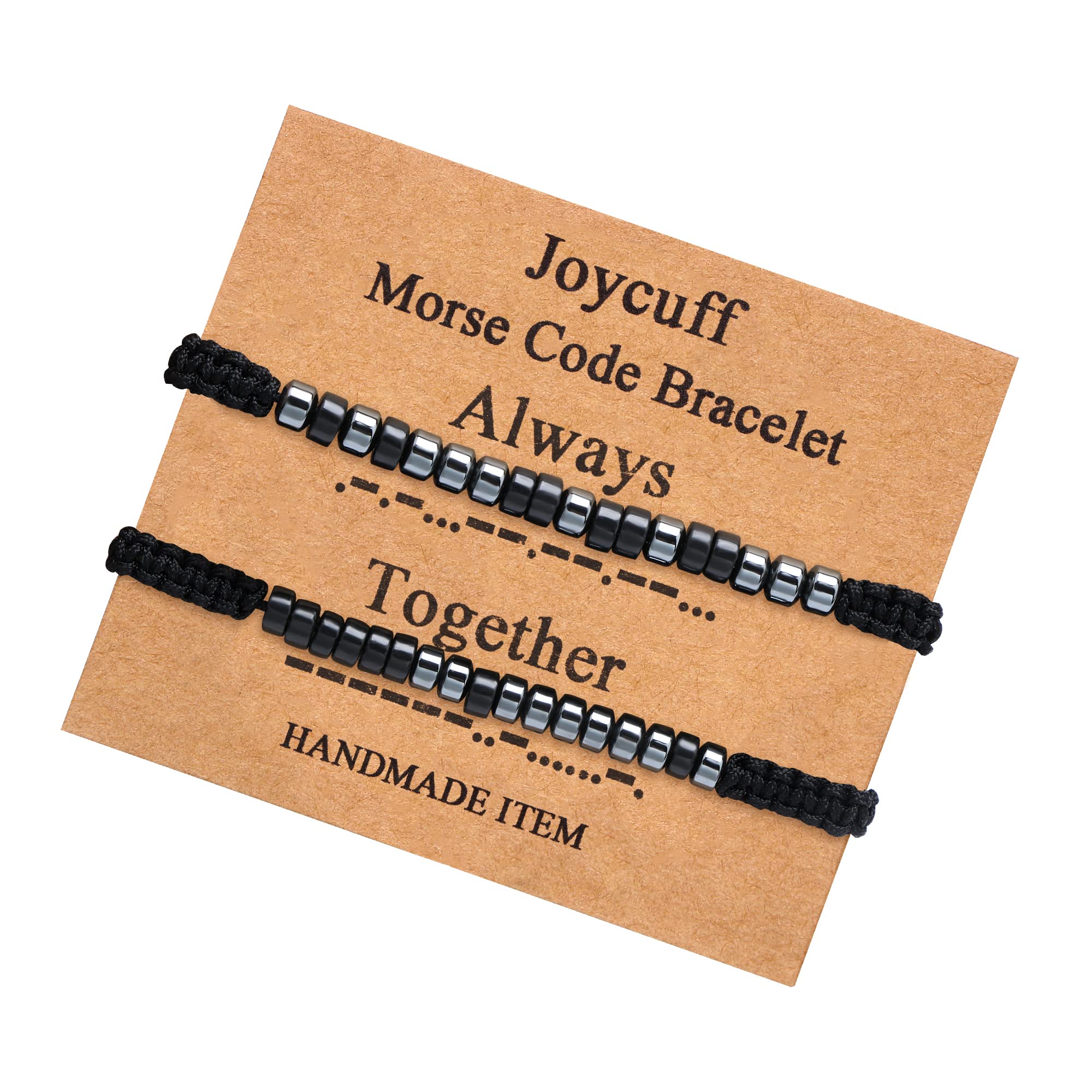 JoycuFF Always Together Inspirational Friendship Morse Bracelets for Women Best Friend Men Unique Black Beads Hand Made Birthday Christmas Jewelry