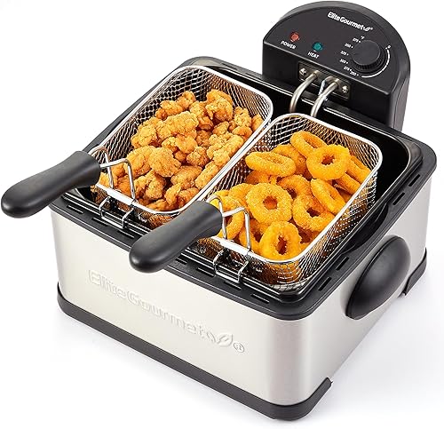 Miniatura 8 de Freidora eléctrica a inmersión con temporizador y filtro antiolor de Elite Platinum EDF-401T Maxi-Matic 1700-Watt de triple cesta en acero