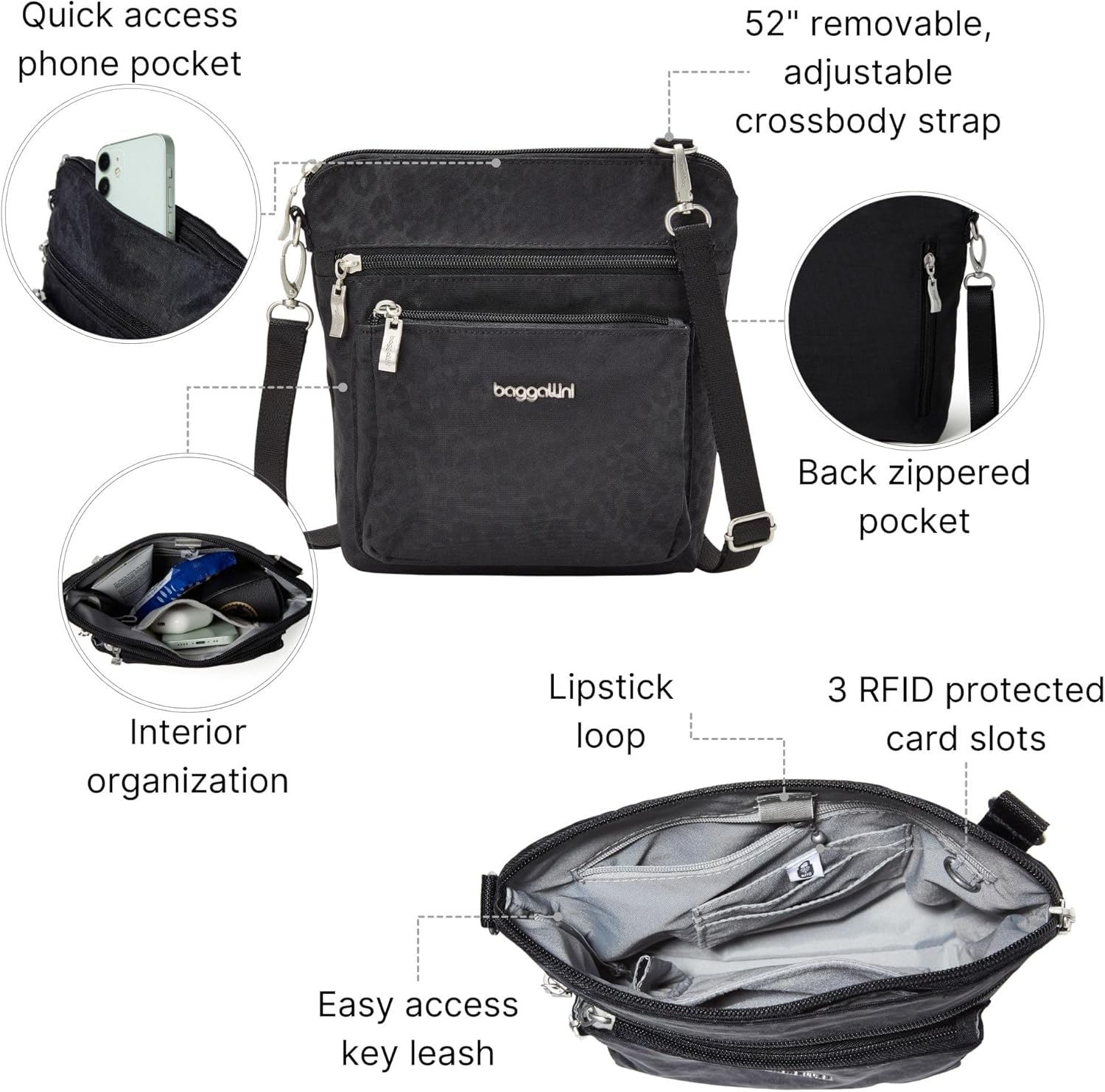 Baggallini Modern Pocket Crossbody Bag for Women, 8.5"x8.5" Handbag Purse with RFID, Lightweight Water-Resistant - Image 3