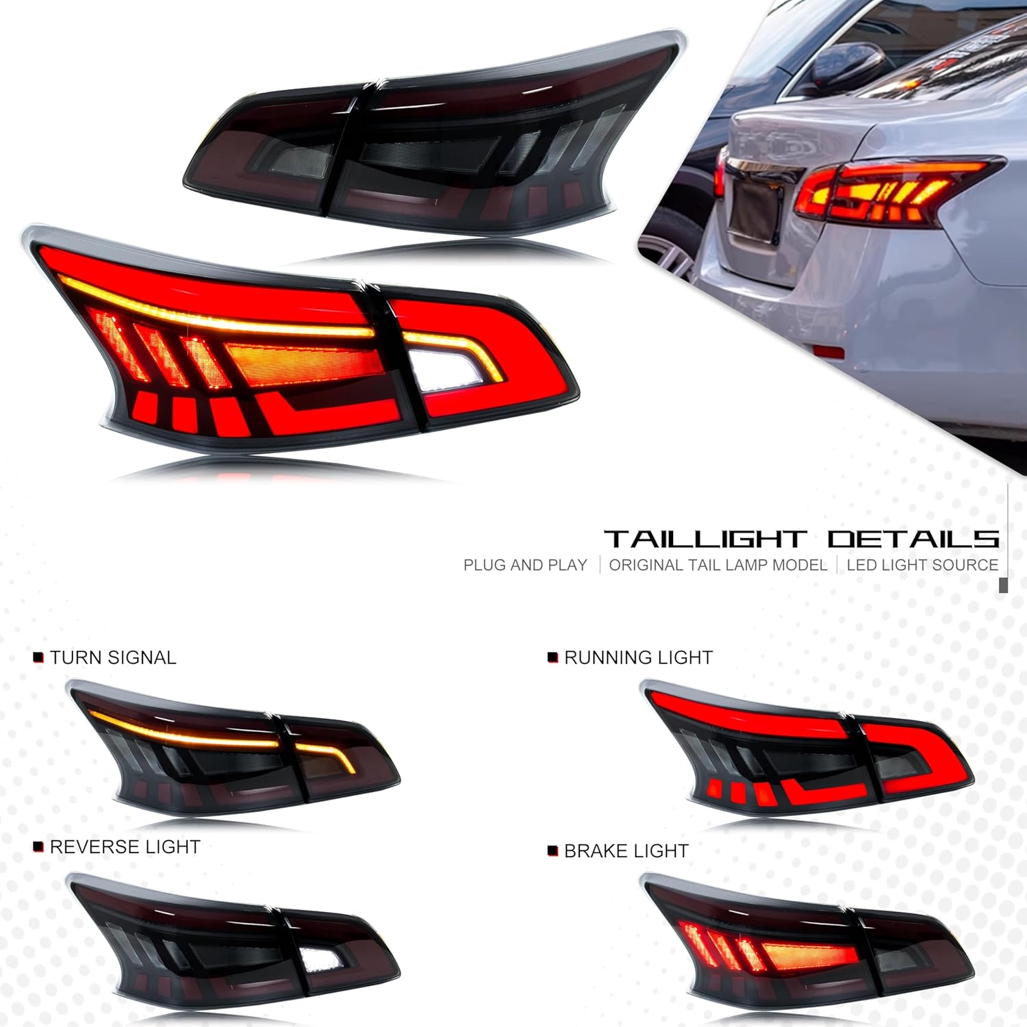 inginuity time LED Tail Lights for Nissan Sentra 2013-2019 B17 Start-up Animation Sequential Turn Signal Rear Lamps Accessory Assembly