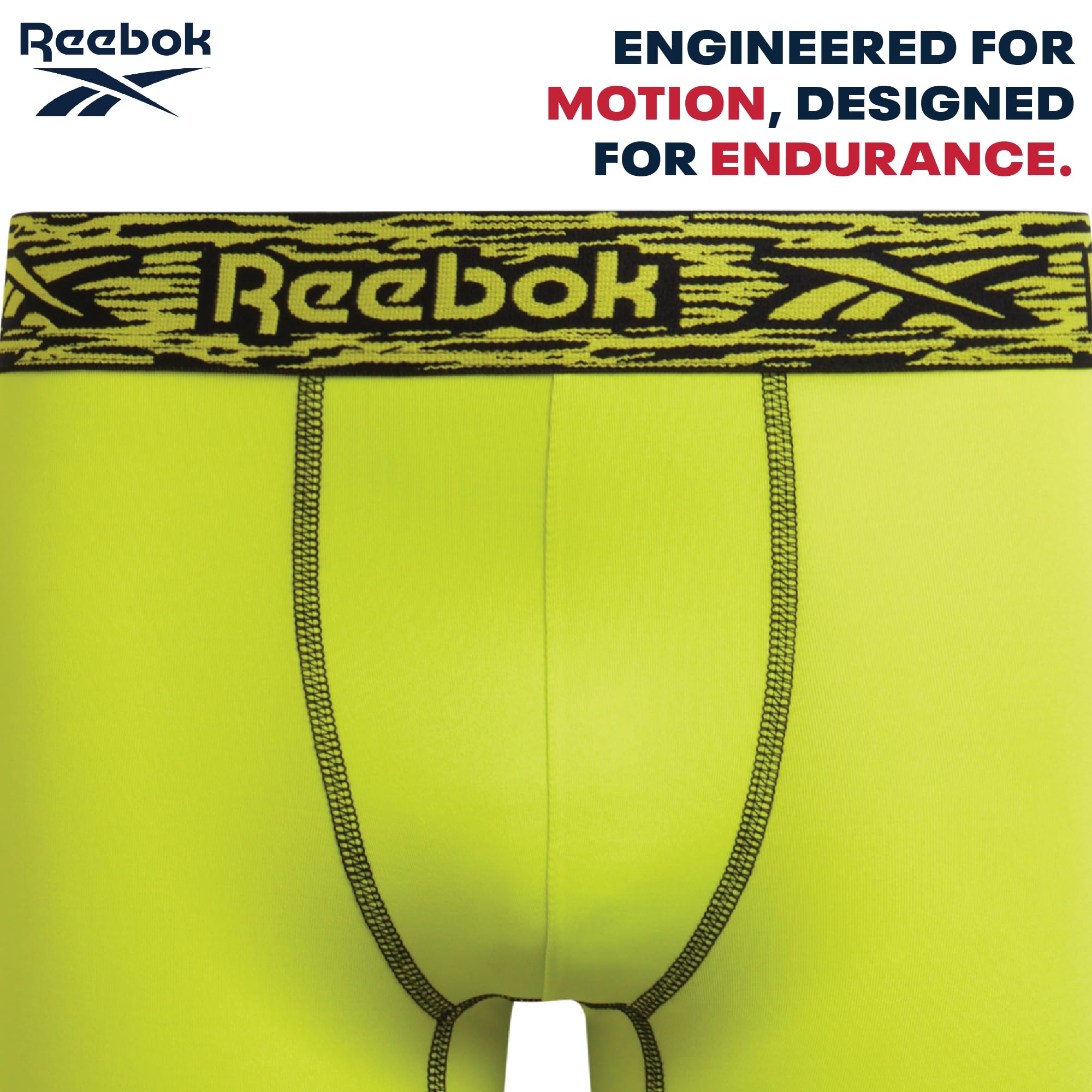 Reebok Calzoncillos tipo bóxer para niños, paquete de 8 calzoncillos tipo bóxer de rendimiento de 6 pulgadas de entrepierna de pierna larga con bolsa de apoyo (6-18)