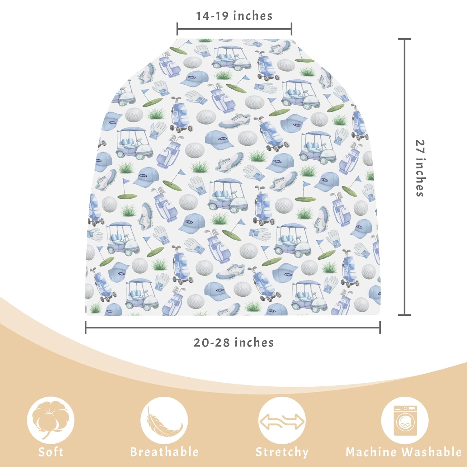 Golf Days Sports Golfing Baby Car Seats Covers Vintage Golf Cart Clubs Balls Infant Car Canopy Nursing Cover Breast Feeding Covers for Babies Boys Girls Shower Gifts