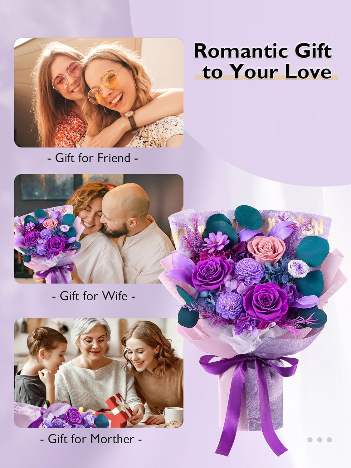 Eterfield Flowers for Delivery Prime, Valentine's Day Forever Flowers Bouquet, Preserved Roses and Purple Flowers Birthday Gifts for Her Women Wife Mom Grandma Anniversary Mother's Day Christmas - Image 4