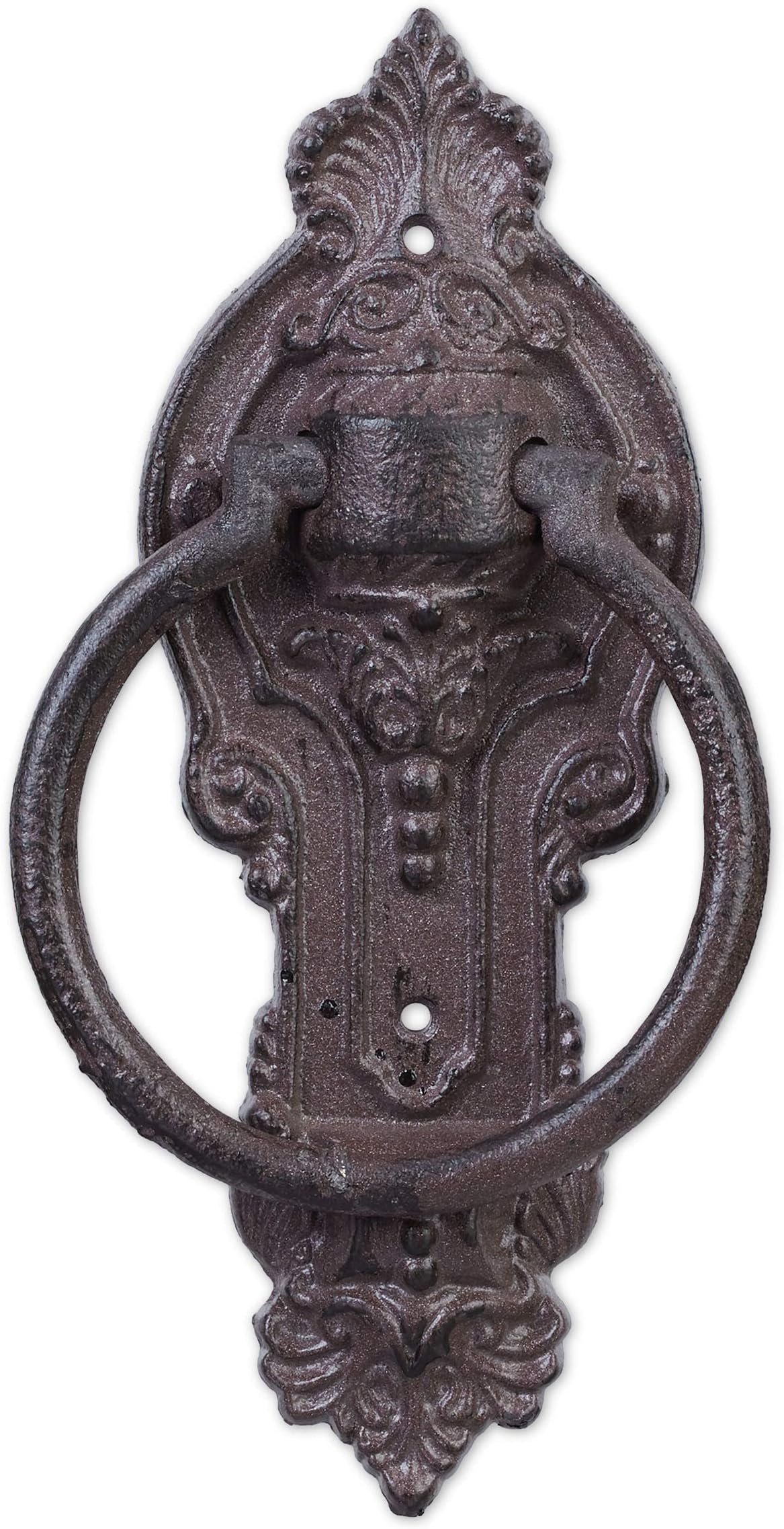 Relaxdays Antique Knocker, Cast Iron, Embellished Knocking Ring, For Front Door, HxWxD: 25.5 x 10.5 x 2.5 cm, Brown,10029005