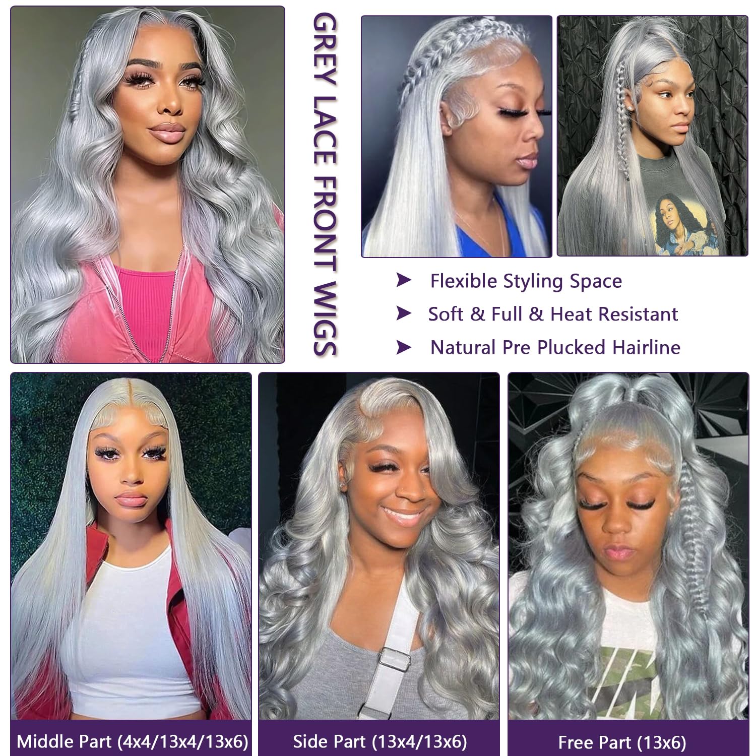 Gray Beauty Lace Front Wig 22-24 inches!! Lovestory Long Straight Gray Synthetic Lace Front Wig - 22  main image 3