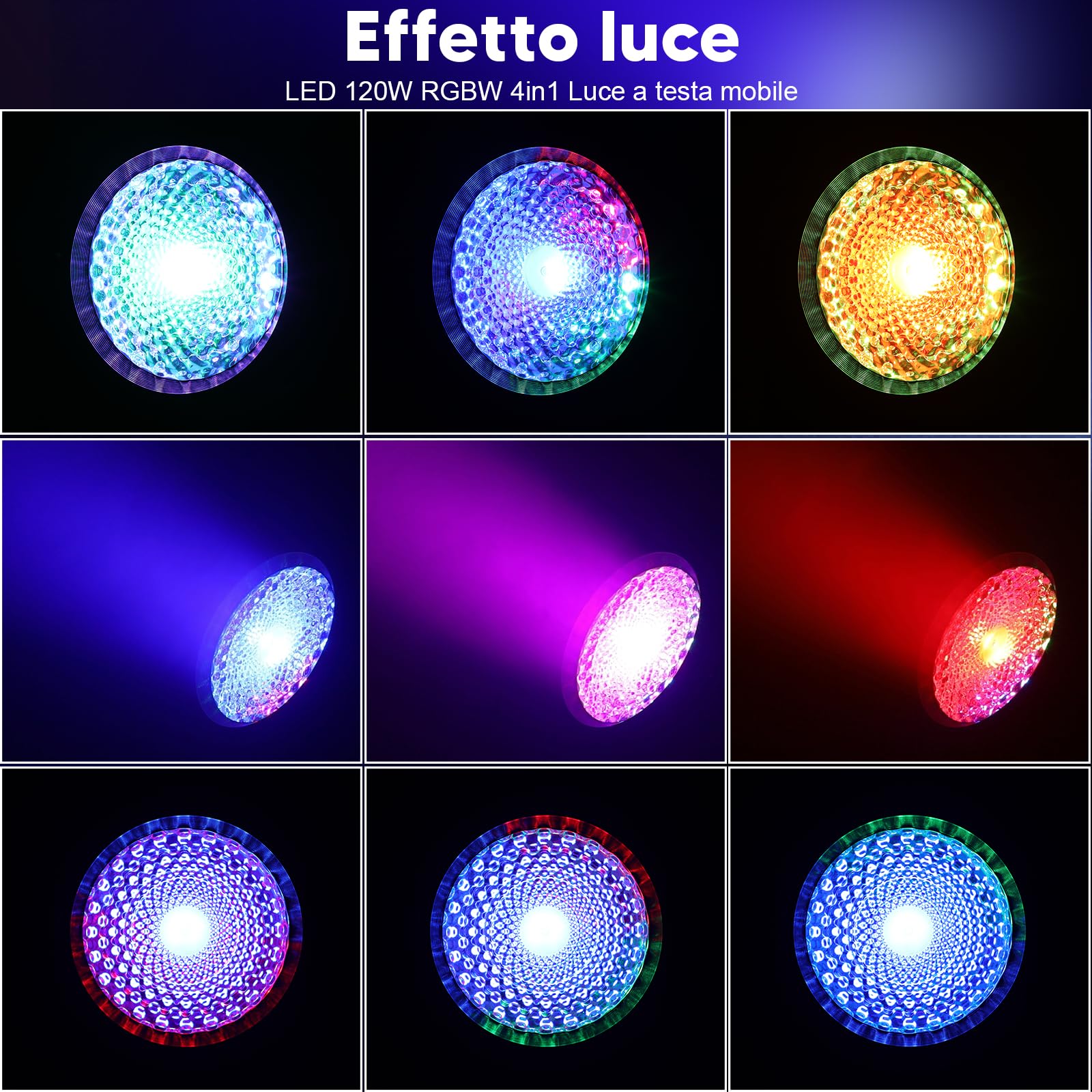 Betopper 120W Teste Mobili 4 in 1 Luci Discoteca Demon's Eye COB DMX512 Control Luci da palco Luce da palcoscenico per Matrimonio DJ Party Live Band Mostra