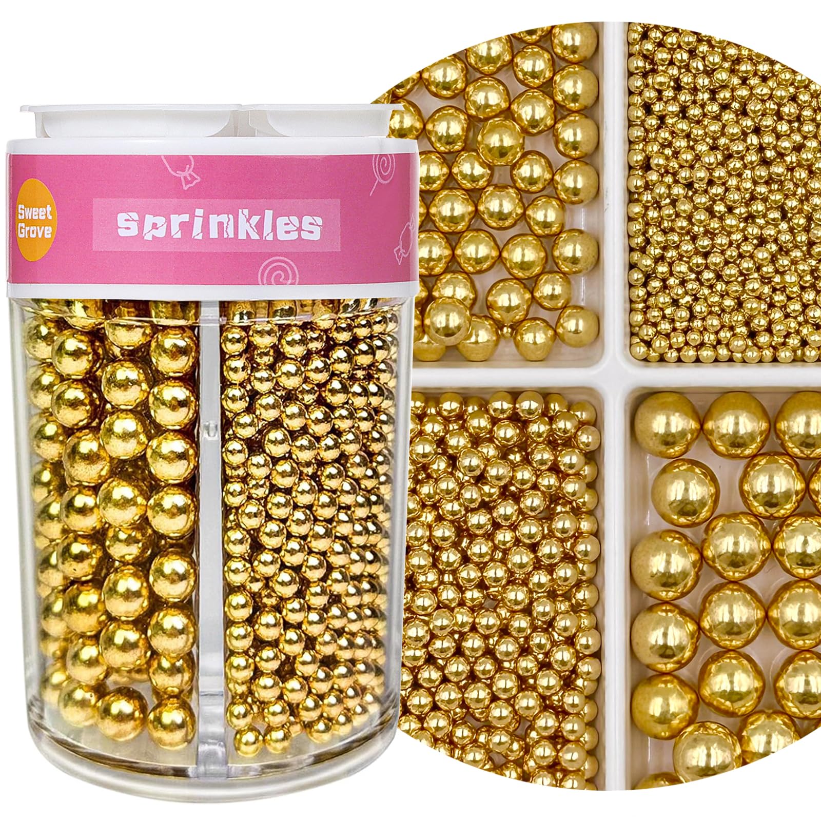 Sprinkles for Cake Decorating 4 Sizes, 7.8oz Gold Sprinkles for Baking Cake Cupcake Ice Cream Chocolate Cookie Decorating Celebrations Wedding Christmas