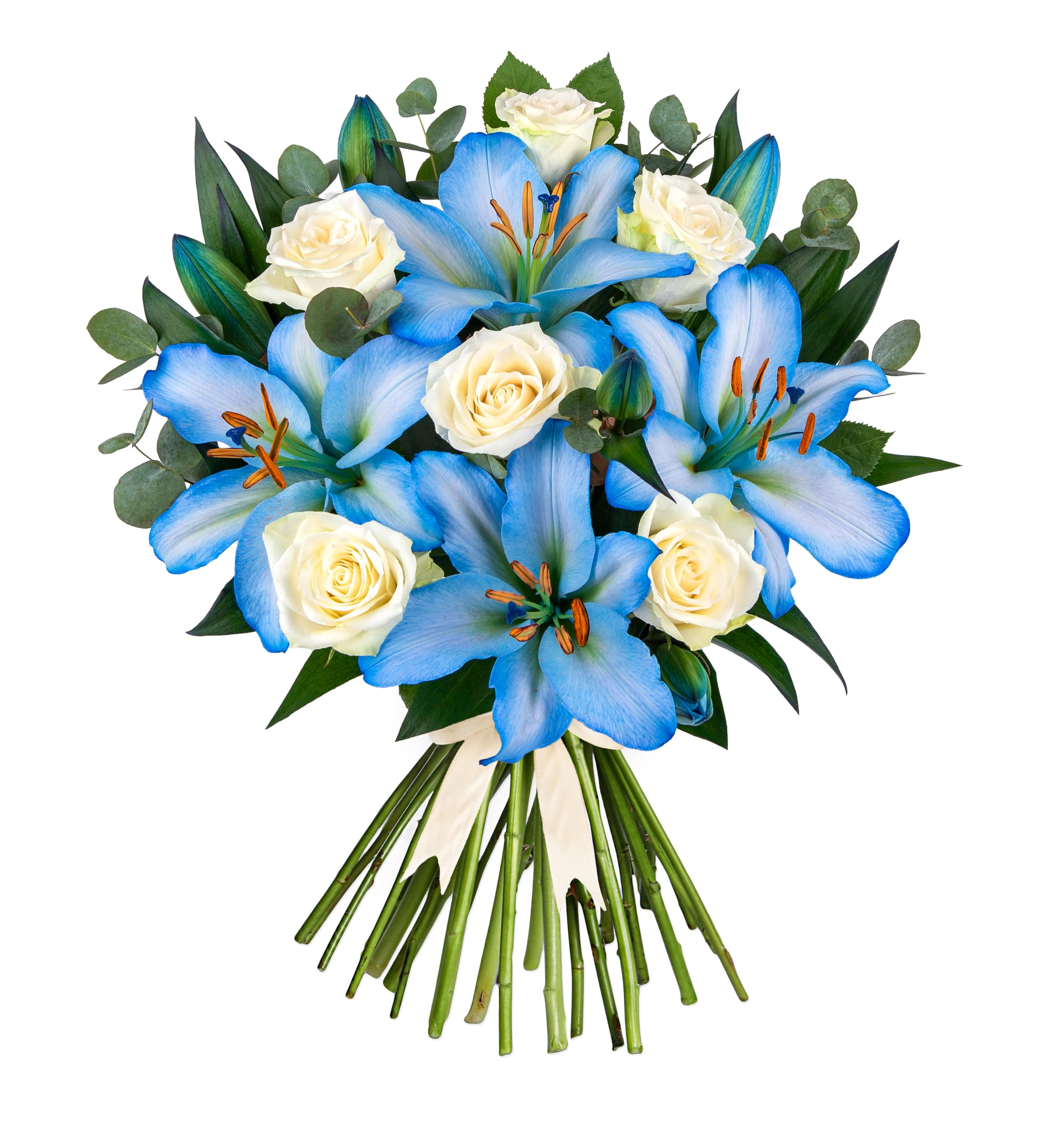 Ocean Rose and Lily - Fresh Cut Flowers - White Roses for Birthday, Anniversary, Get Well, Thank You, Sympathy, Wedding, Celebration - Floral Arrangement for Home Décor, Gift (Medium)
