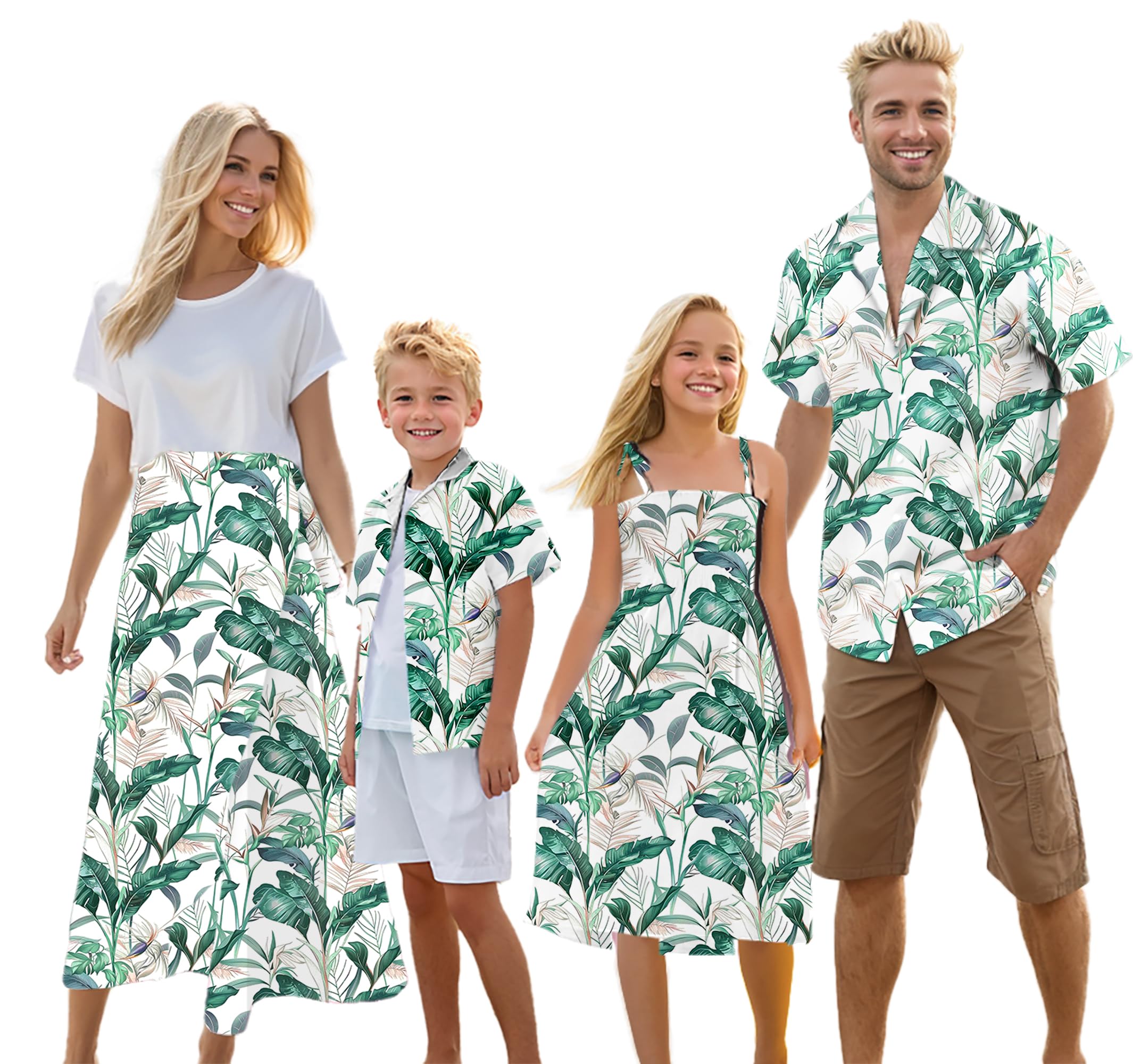 Cromoncent Matching Hawaiian Outfits for Family, Dad and Son Matching Luau Beach Tropical Shirts Mommy Daughter Tropical Sets