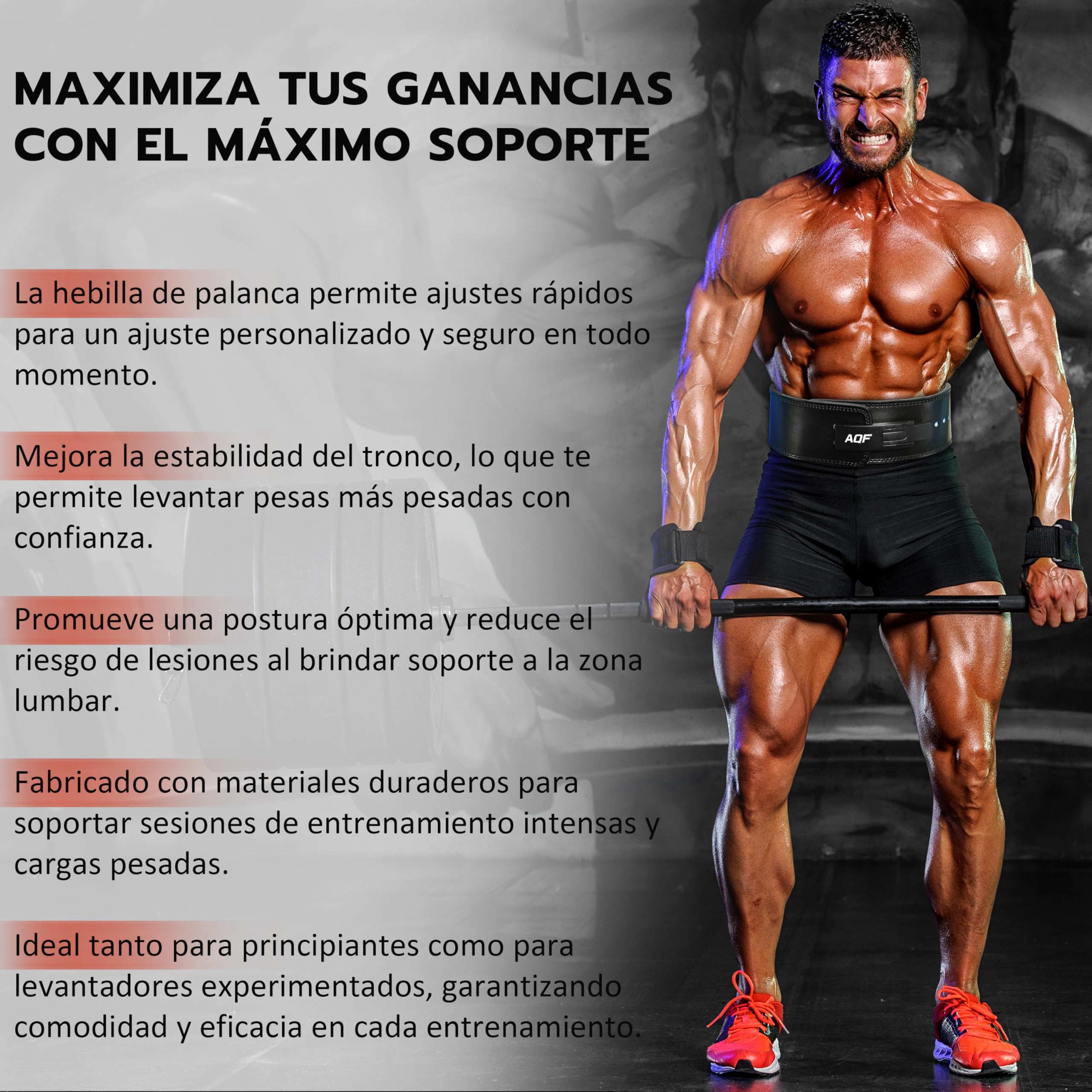 AQF Cinturon Lumbar Gimnasio Palanca Hebilla, 4" Amplio 10mm Gruesa Cinturon Halterofilia Cuero, Cinturón Gym, Faja Gimnasio Levantar Pesas, Powerlifting Belt Para Musculacion & Sport