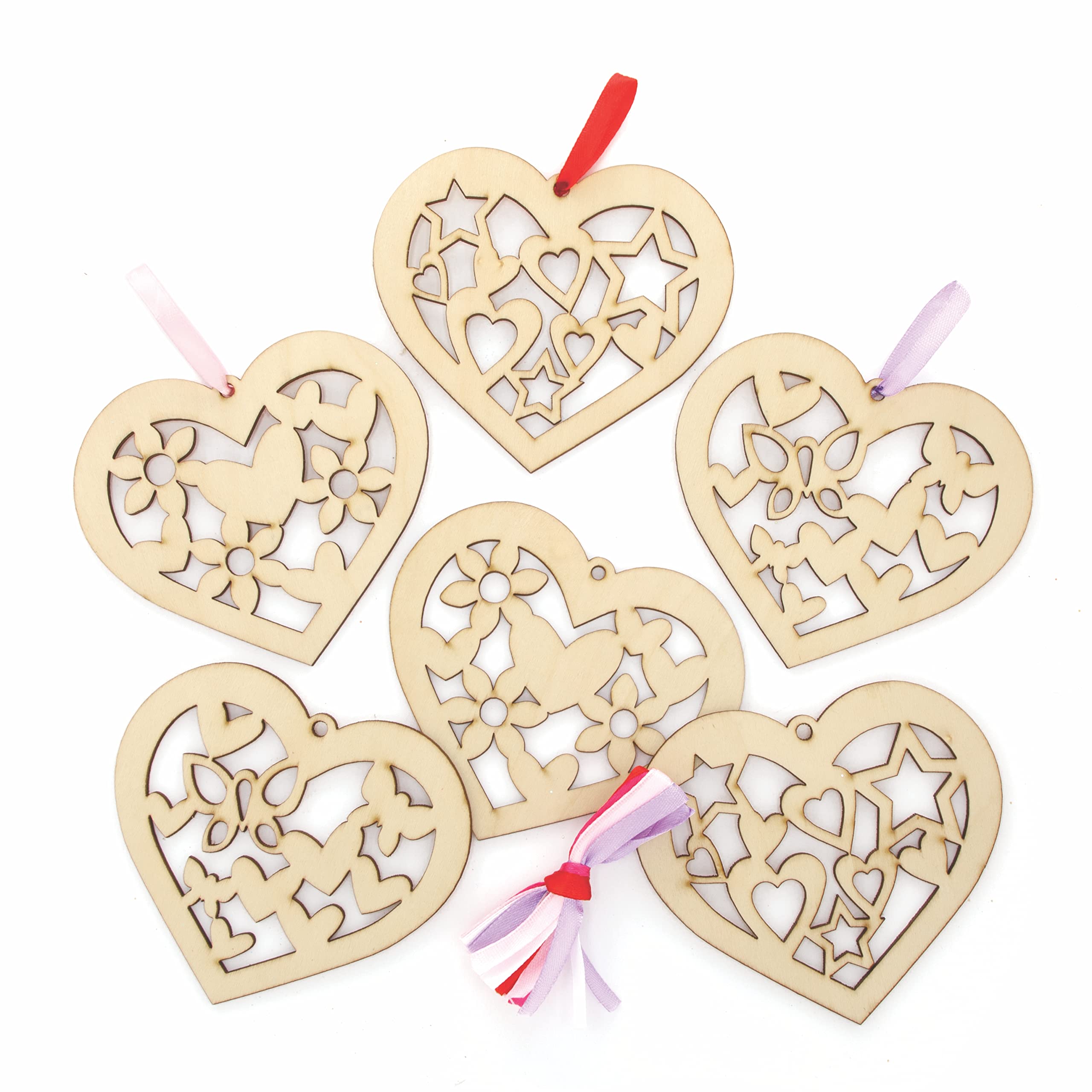 10 Décorations En Bois Cœur Baker Ross – 5 Modèles, 10x11cm, Ruban Inclus, à Peindre Ou Décorer, Activité Créative