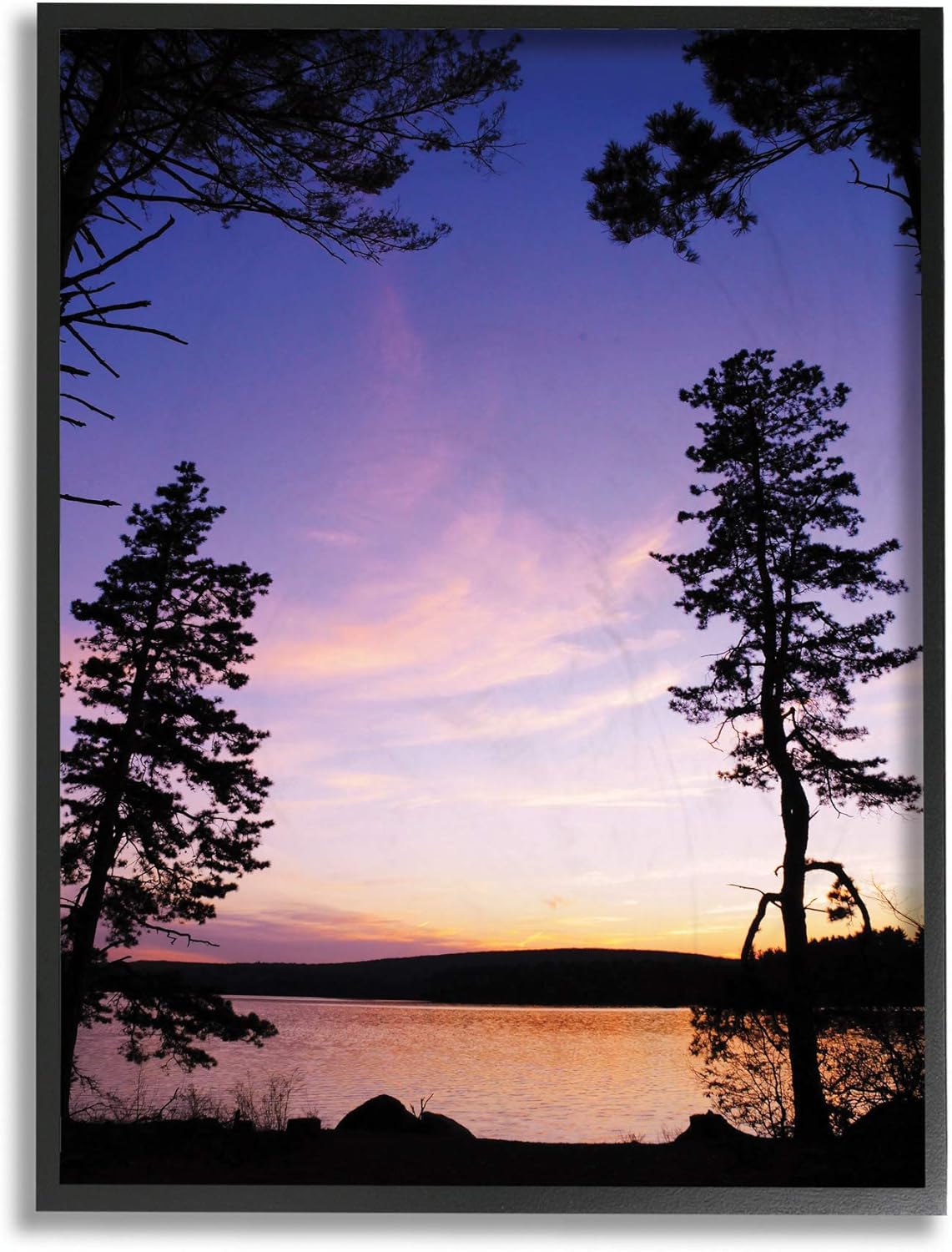 Stupell Industries Lakeside Sunset Silhouette Blue Orange Photograph Wall Plaque, Multi-Color