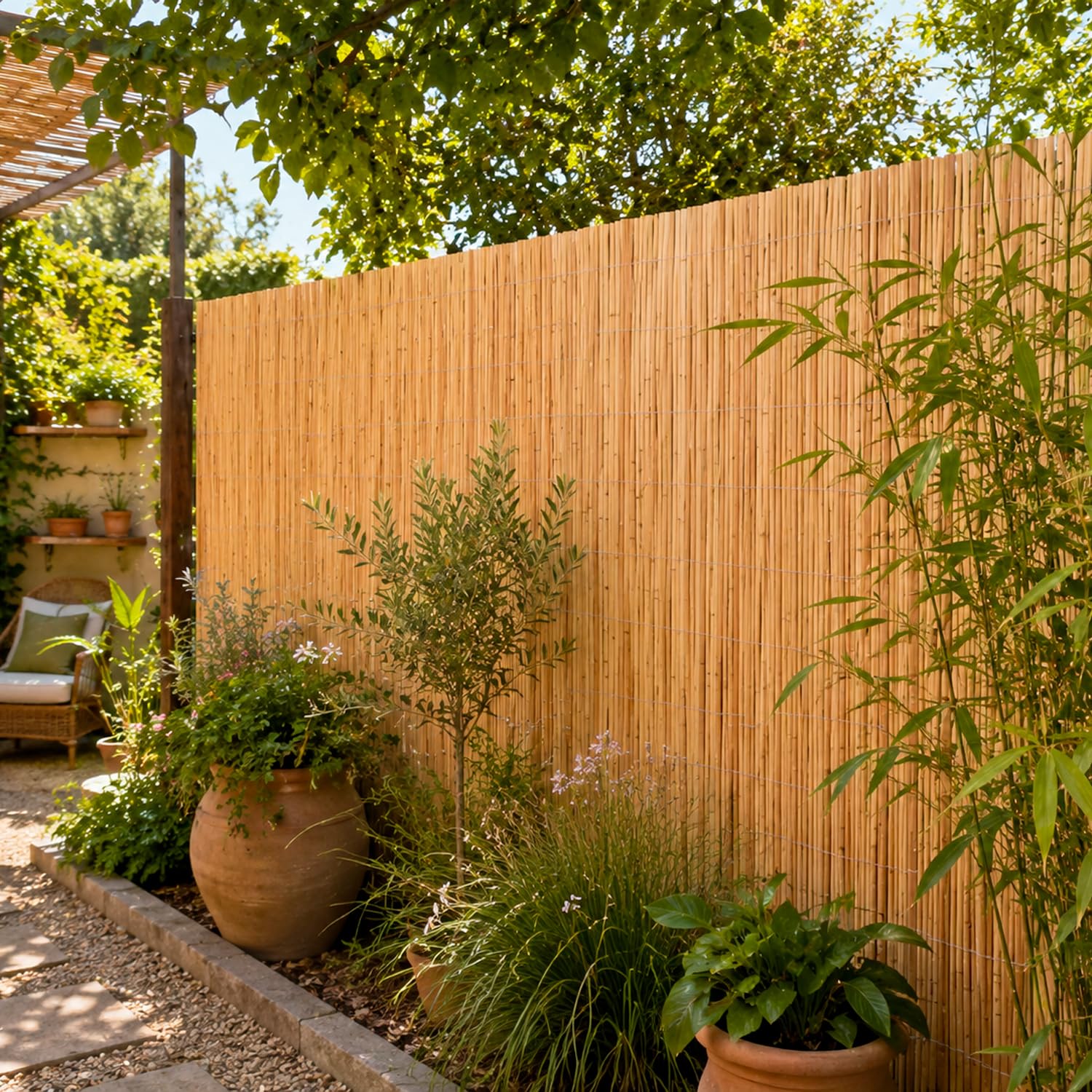 Arella In Bamboo Naturale A Canna Spaccata Per Recinzione E Privacy Decorazione Giardino Balcone Canniccio Frangivento Resistente Bambù Con Filo Metallico 1.5 X 3 Metri
