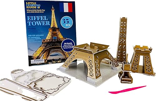 Miniatura 3 de Little Learning Hands Puzzles 3D para niños y adultos  Francia Torre Eiffel con datos divertidos Francia Folleto  Kit de construcción de modelo de