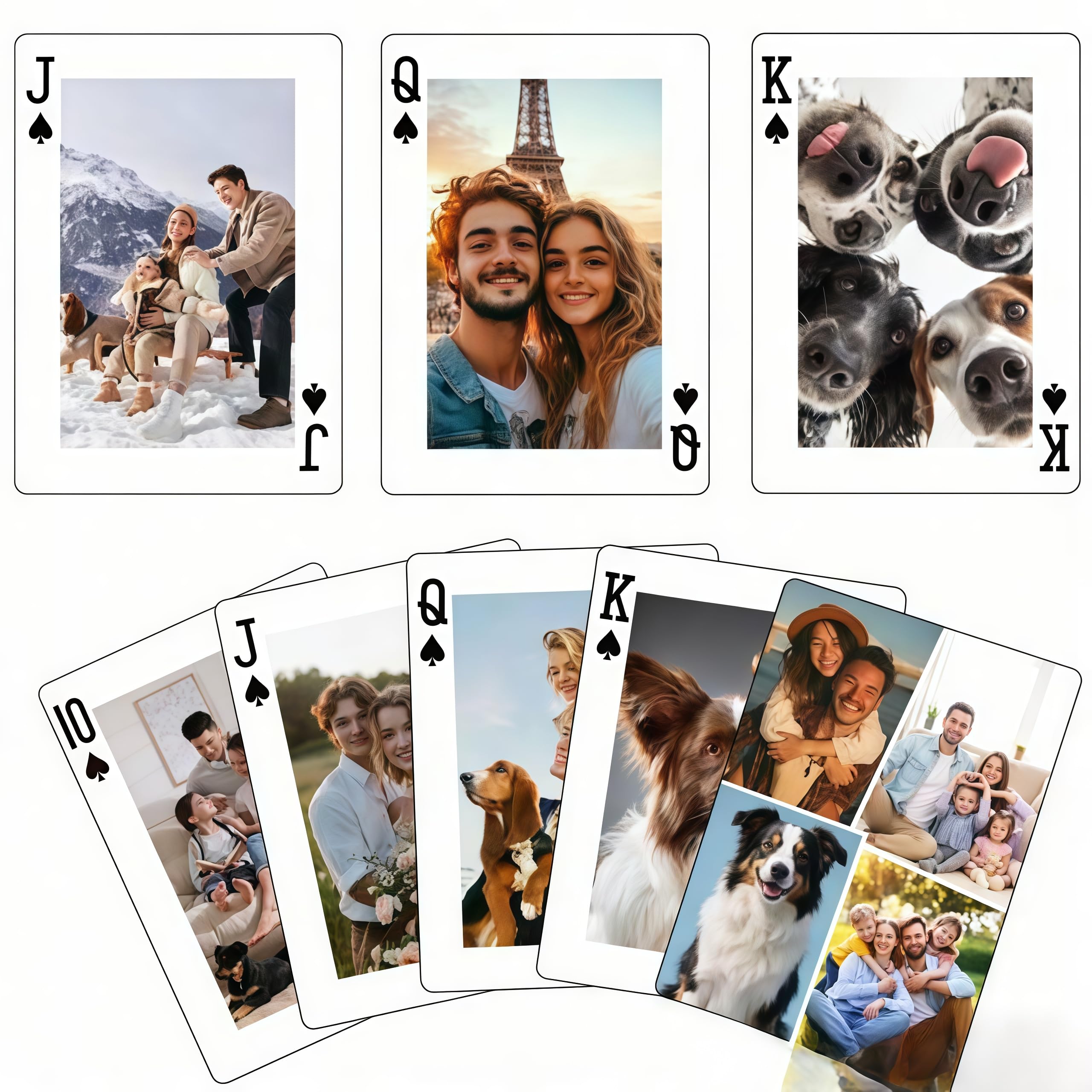 Quilia Personalised Playing Cards with Photos | Custom Standard Poker Decks with Picture| Suit for Christmas, Valentine's Day, Birthday | Gifts for Couples, Family & Friends (Style 3（4 Photo）)