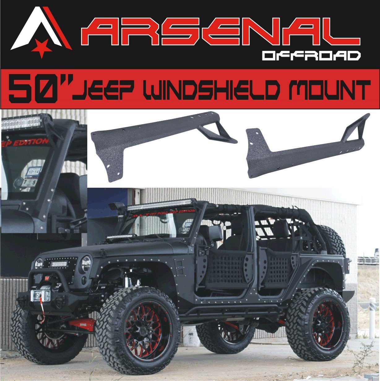 Arsenal 50-inch LED Light Bar Upper Windshield Mounting Brackets for (Jeep JK) for Jeep: Wrangler JK 4WD