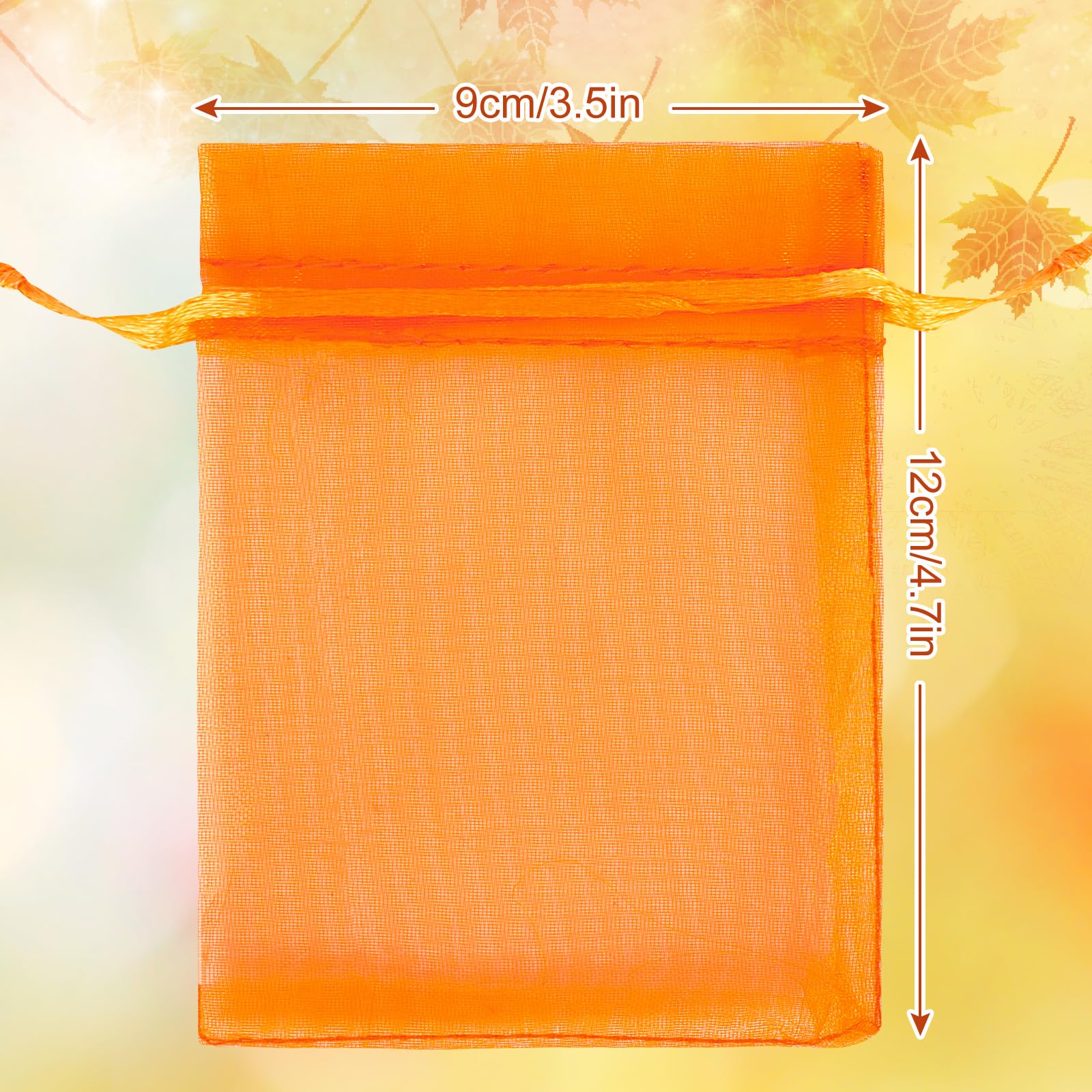 Whaline 100 Pcs Fall Organza Bags - Drawstring Gift Bags With Gold Maple Leaves, 10x15cm, For Thanksgiving & Parties - View #4