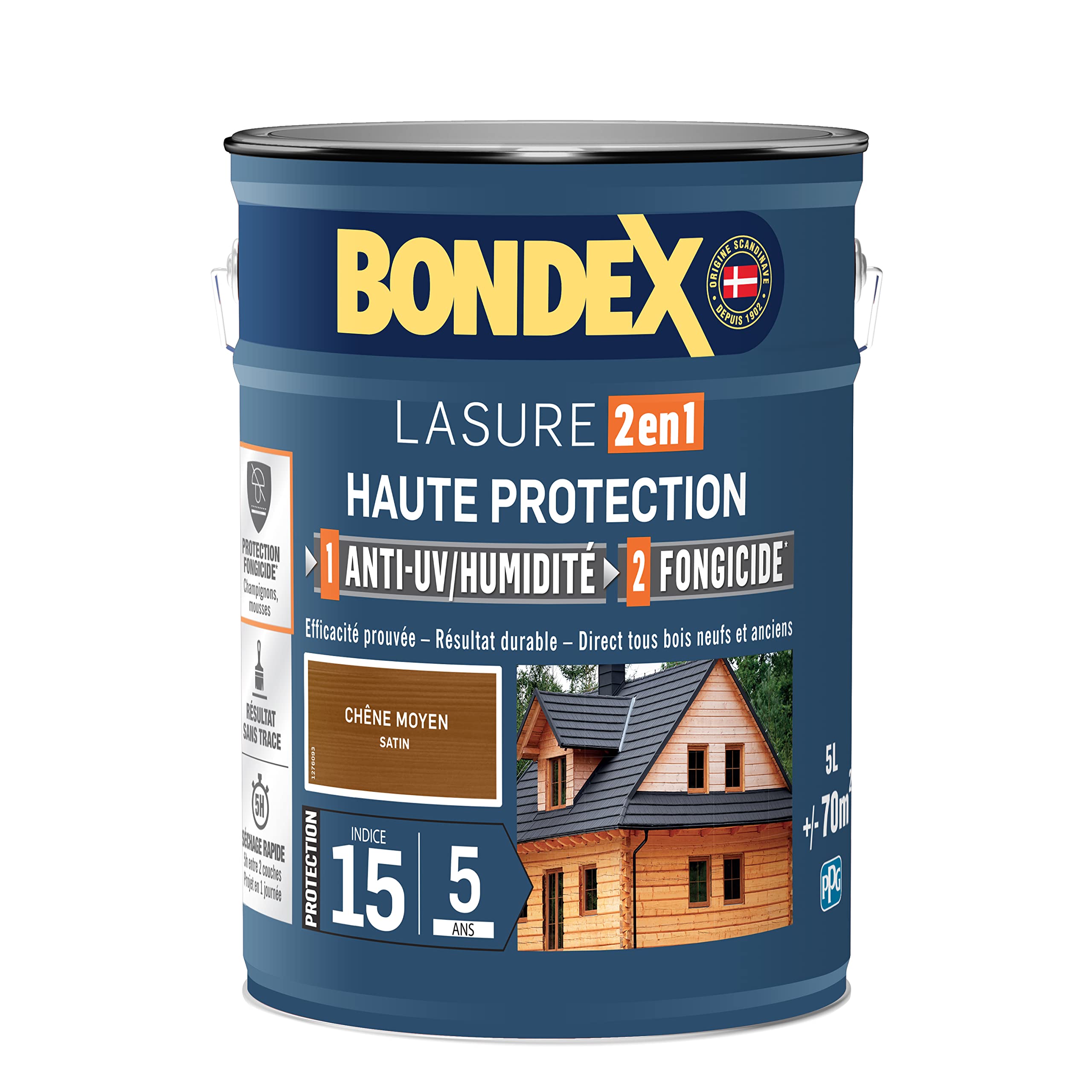 Lasure 2 en 1 Haute protection - Chene moyen satin - BONDEX - 5 L