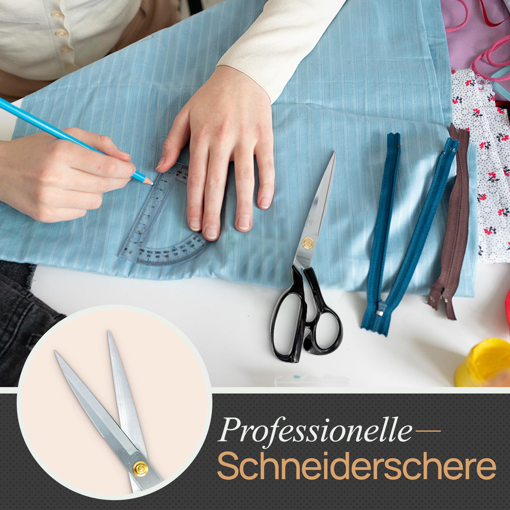 Schneiderschere 30,5cm EXTRA GROSS/400g – Profi Stoffschere für Leder & dicke Stoffe(KEINE Bastelschere) – für große Hände & Kraftschnitte – Edelstahl, extra scharf – mit Fadenschneider & Geschenkbox