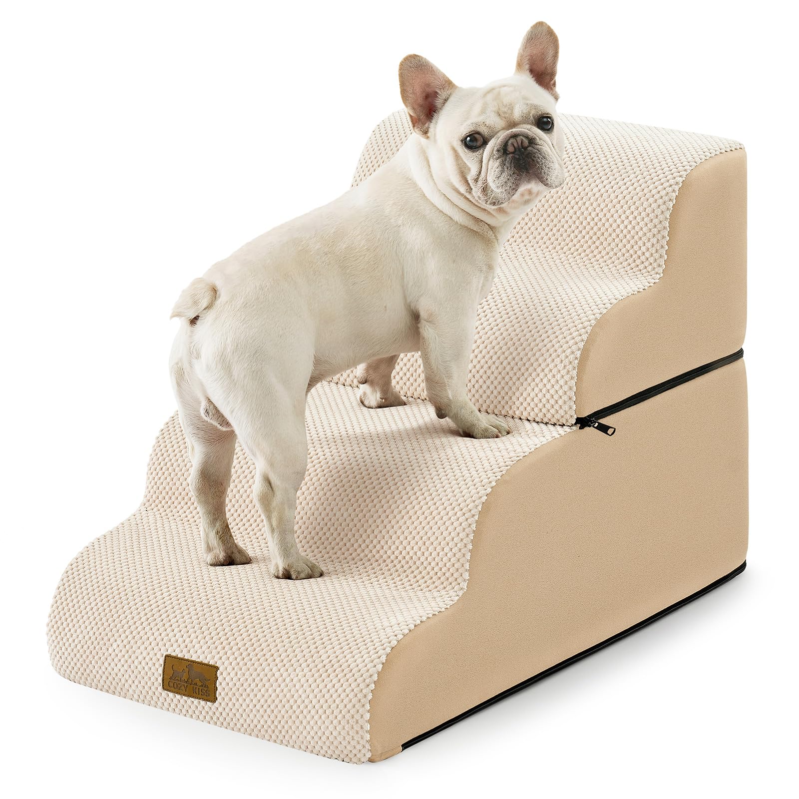 COZY KISS Breiter Hundetreppe für Kleine Hunde 50 cm, Hunderampe für Sofa, Hundetreppe Bett,Katzentreppe für Alte Hund & Katze,Haustiertreppe,Leicht, Stabil, 4 Stufen (Beige, 40x72x50cm, 4)