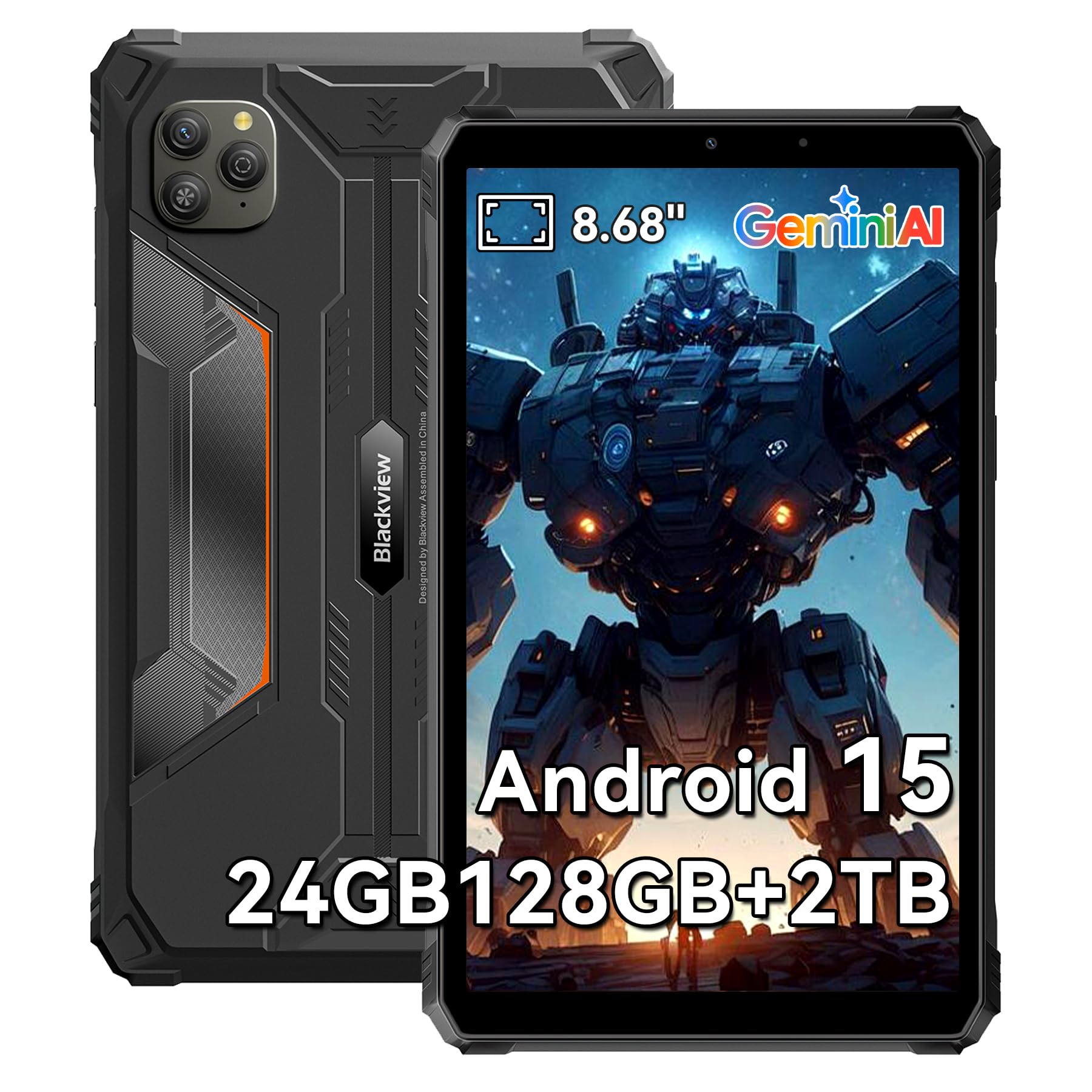 Blackview Tablet Rugged 8.68 Pollici Android 15 GeminiAI, 24 GB RAM 128 GB ROM + 2 TB TF Active 5 Rugged Tablet PC Dual 4G SIM/IPS 90 Hz/AI Camera/NFC/Face ID/GPS/IP68&IP69K&MIL‑STD‑810H