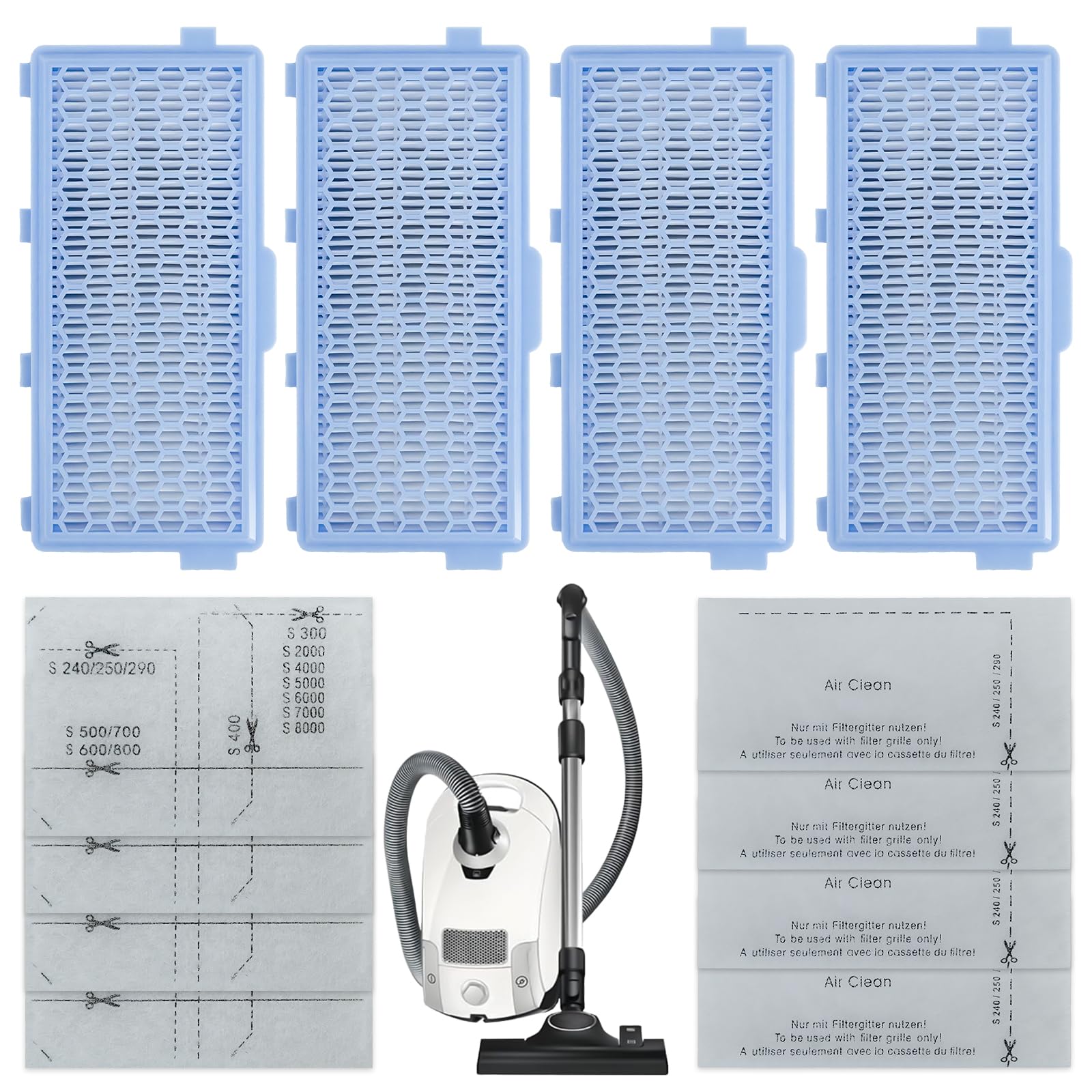 4 Pack C3 Filter für Miele Staubsauger Compact C1 & C2, Complete C2 & C3, S8340, with 4 Motorfilter &4 Abluftfilter für Miele S4000, S5000, S6000 & S8000 Series, S8340 Filter für Feinstaub & Gerüche