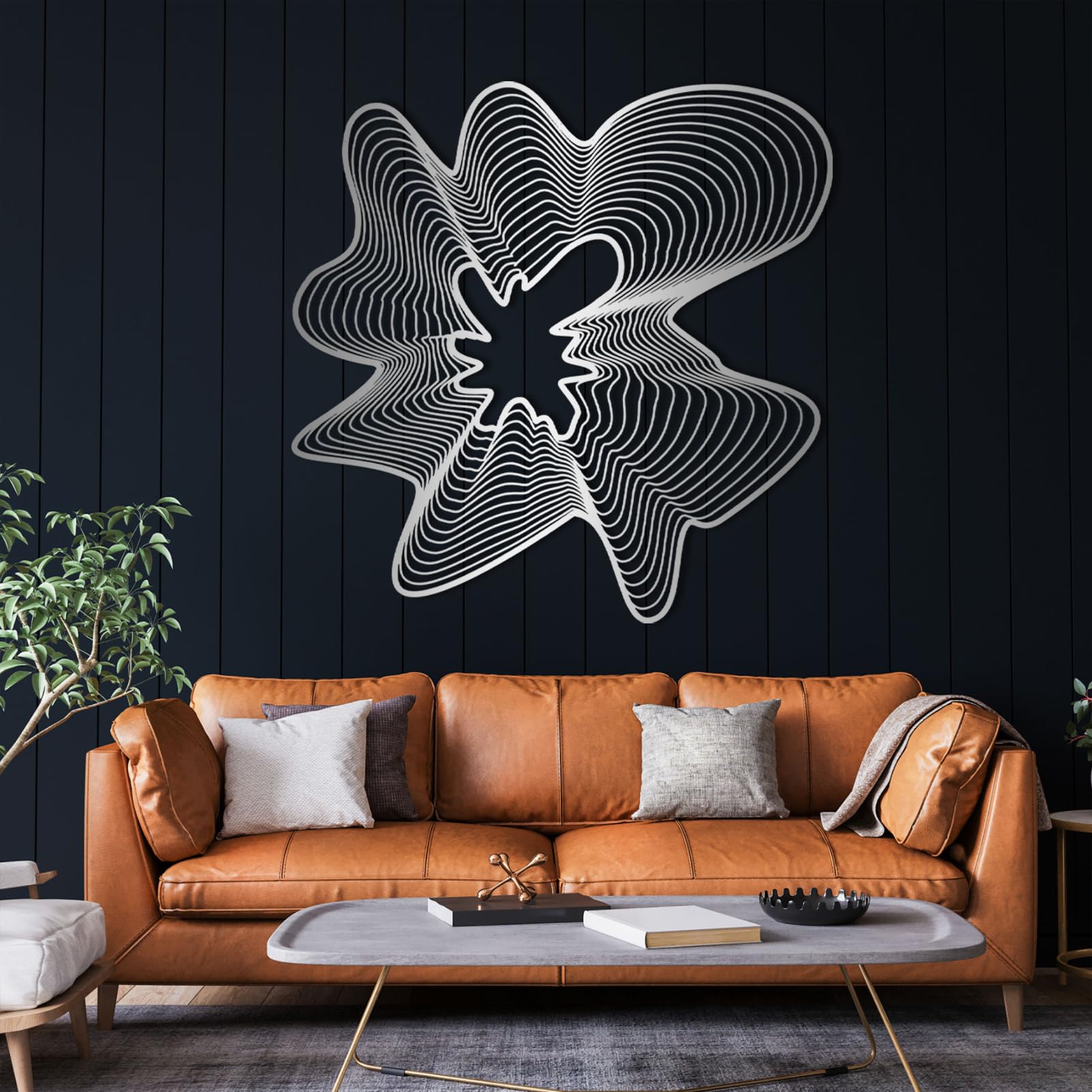 Décoration murale irrégulière en métal avec reflets 3D argentés 35 cm