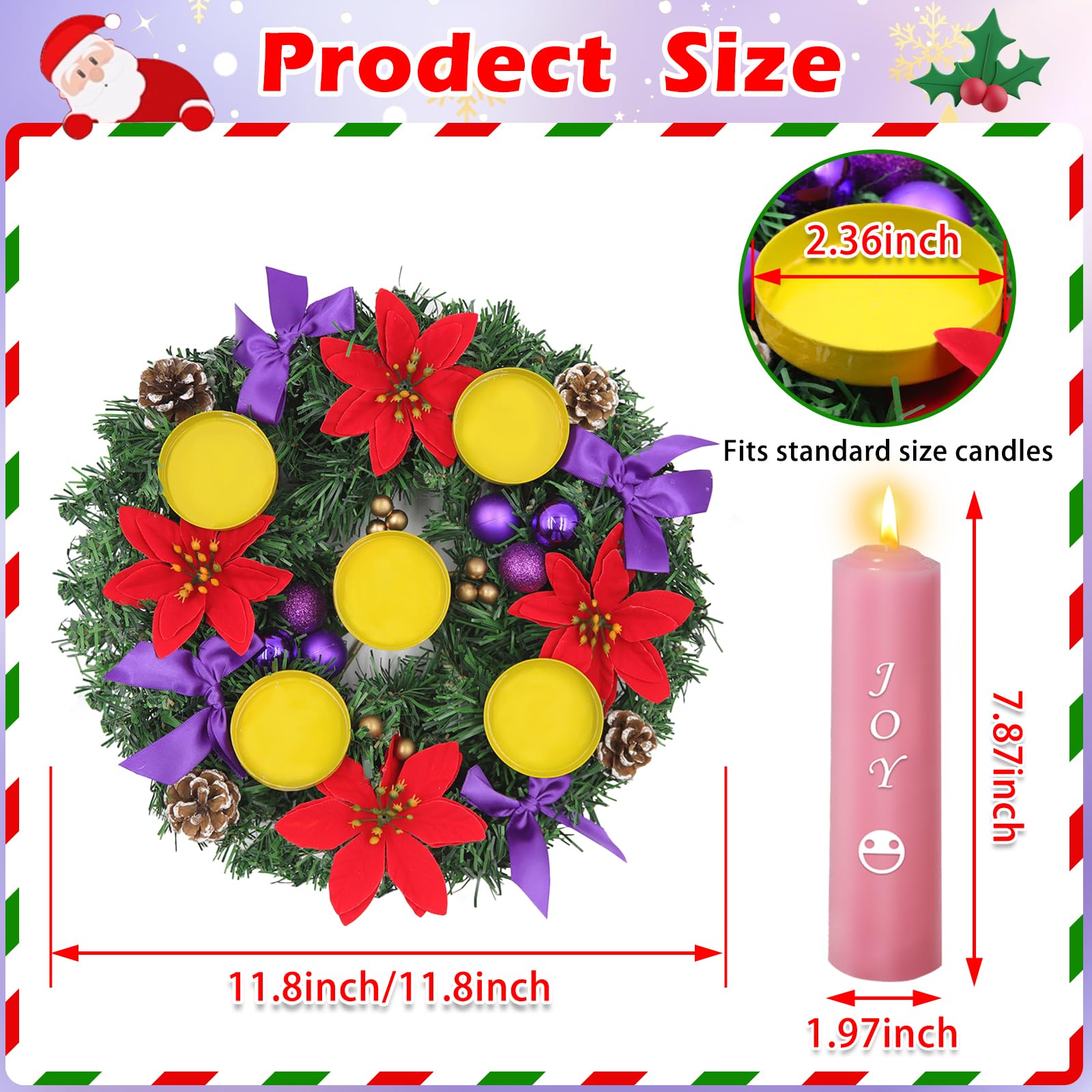 Corona de Adviento de Navidad, 5 portavelas con 5 vasos de metal para velas, centros de mesa ignífugos, decoración para mesa, interior, hogar, iglesia (sin velas)