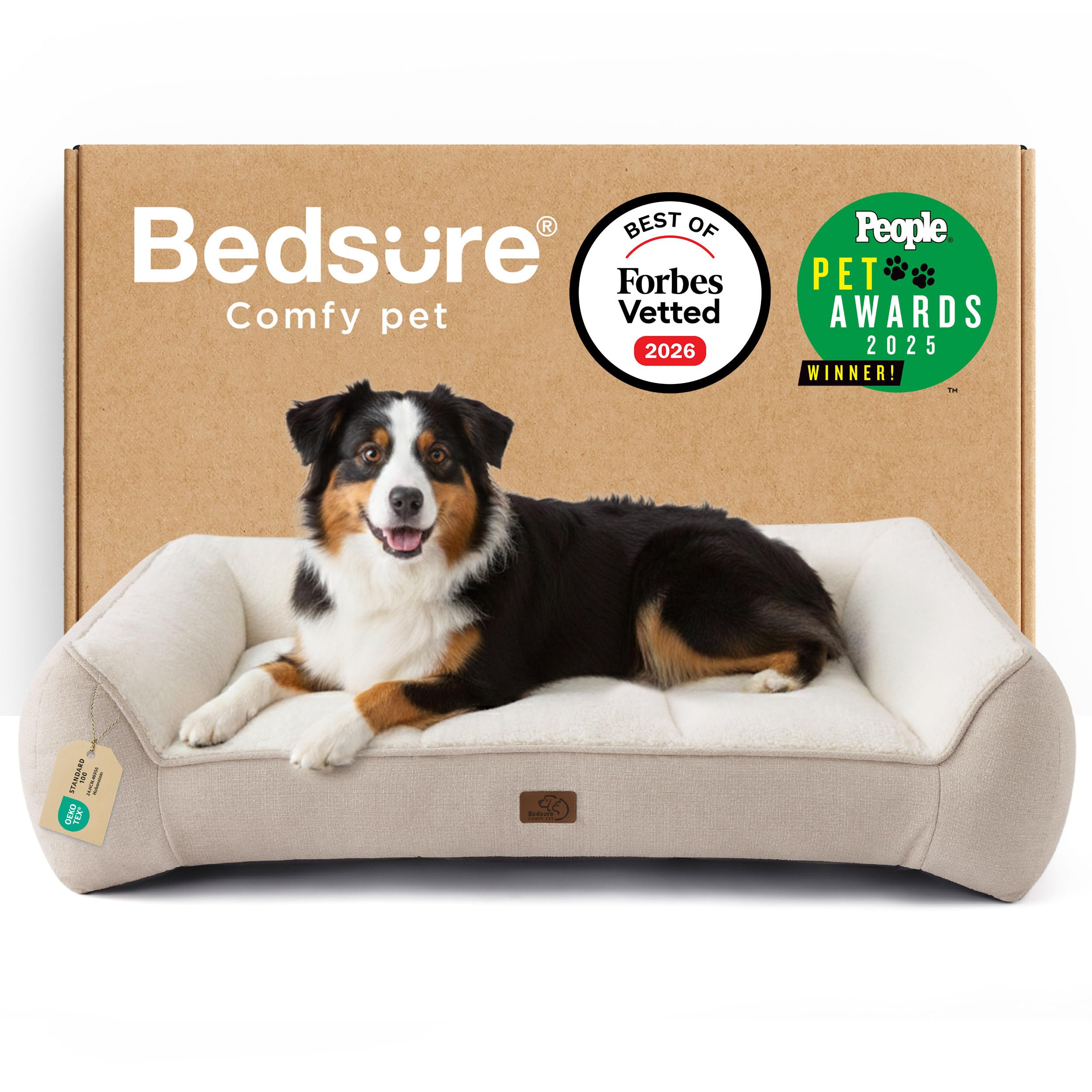 Bedsure XL Orthopedic Dog Beds Large - 114x81cm Extra Thick Supportive Dogs Sofa with Waterproof Washable Cover, Extra Large Pet Bed Sofa with Soft Plush Sherpa and Nonskid Bottom, Cream