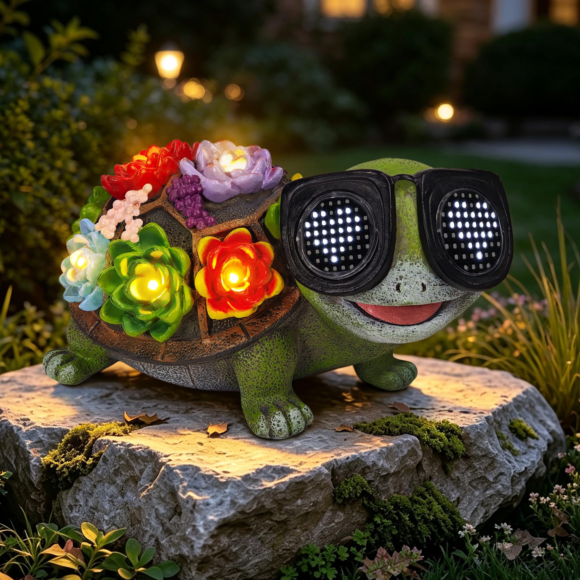 Statua di tartaruga decorativa da giardino a energia solare, statue da giardino con luci a LED, statuetta decorativa per esterni, cortile, prato, patio, veranda, balcone, regalo di compleanno unico
