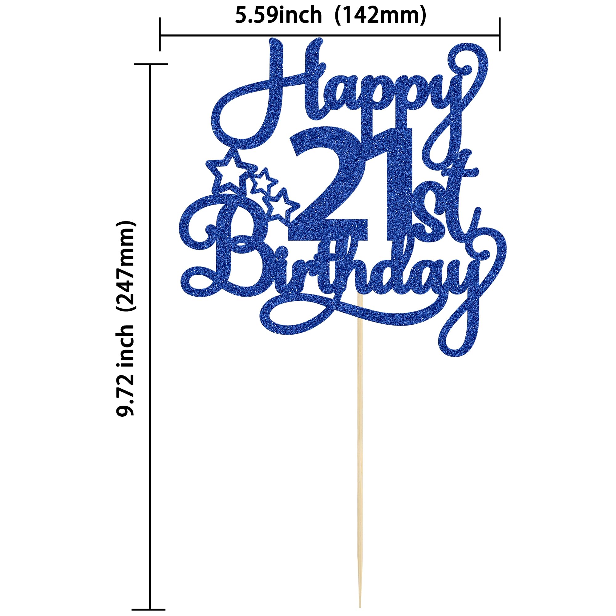 1 Pack Happy 21st Birthday Cake Topper Blue Glitter 21 & Fabulous Cheers to 21 Years Old Birthday Cake Pick for Celebrating 21st Birthday Anniversary Party Cake Decorations Supplies
