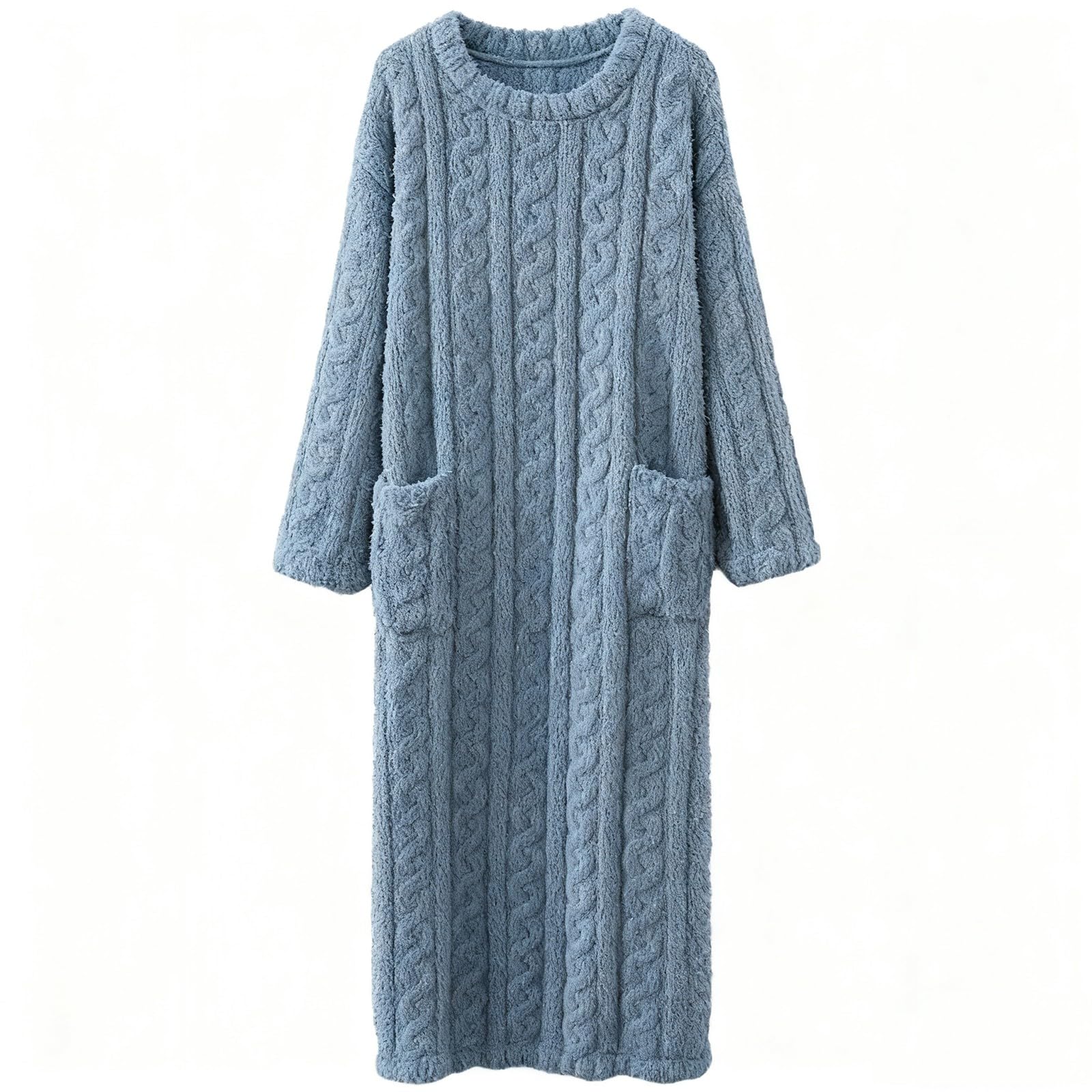 Vestaglia Donna Lungo Camicia Da Notte In Pile E Pesante Caldo Sleepwear | Vestaglia Inverno Fleece Termica Loungewear A Manica Lunga Abbigliamento Girocollo Larghi Accappatoio Con Tasche