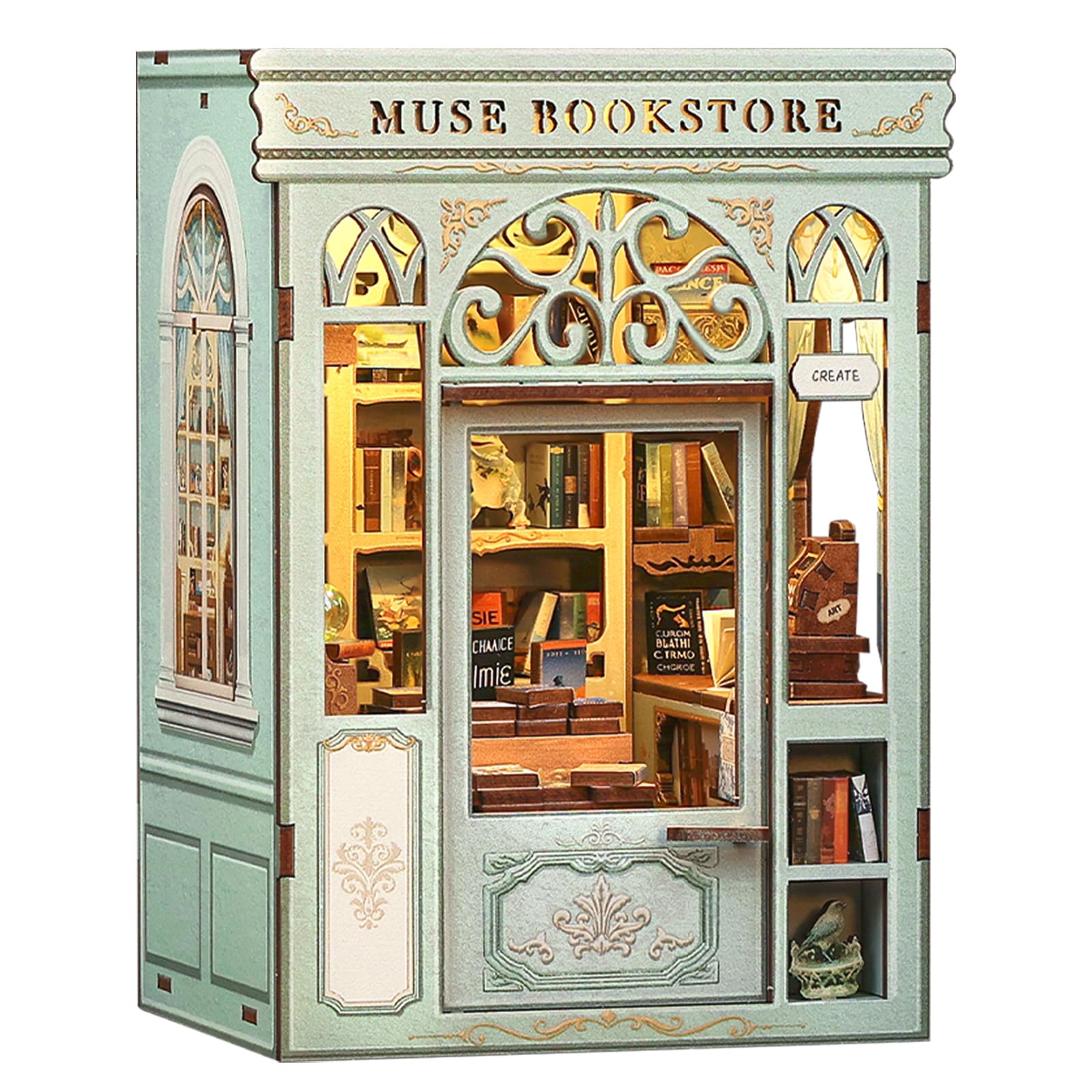 Cutefun Book Nook, kit fai da te per casetta in miniatura per adulti, scaffale per libri, puzzle 3D in legno, mini kit modello artigianale, regalo per donne amanti dei libri (Muse Bookstore)